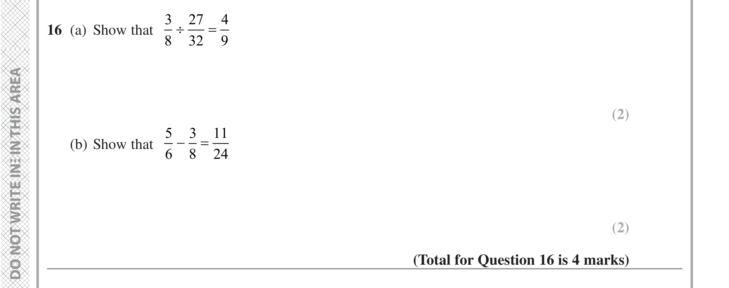 Question 16 — Fractions — Edexcel iGCSE Jan 2022