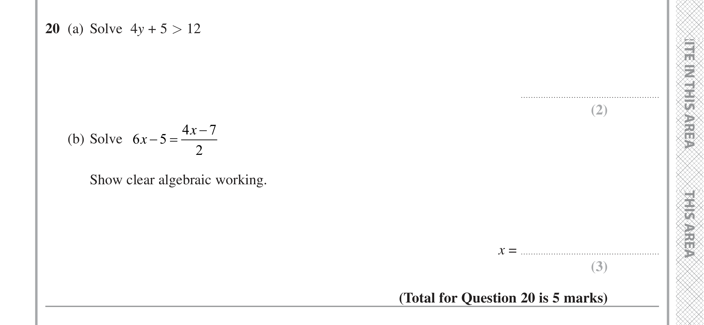 Question 20 — Inequalities, Linear Equations — Edexcel iGCSE Jan 2022