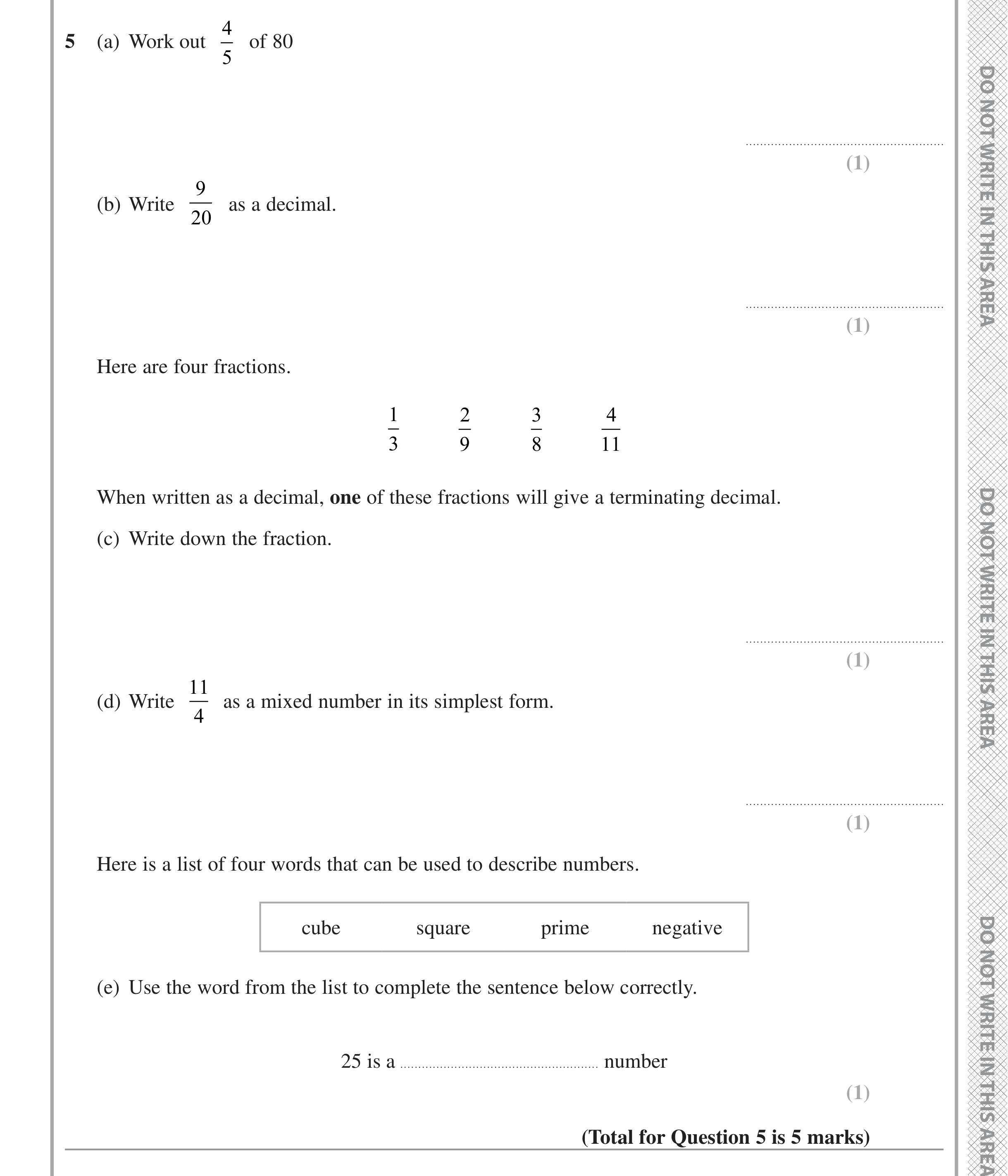 Question 5 — Fractions, Decimals, Numbers — Edexcel iGCSE Jan 2022