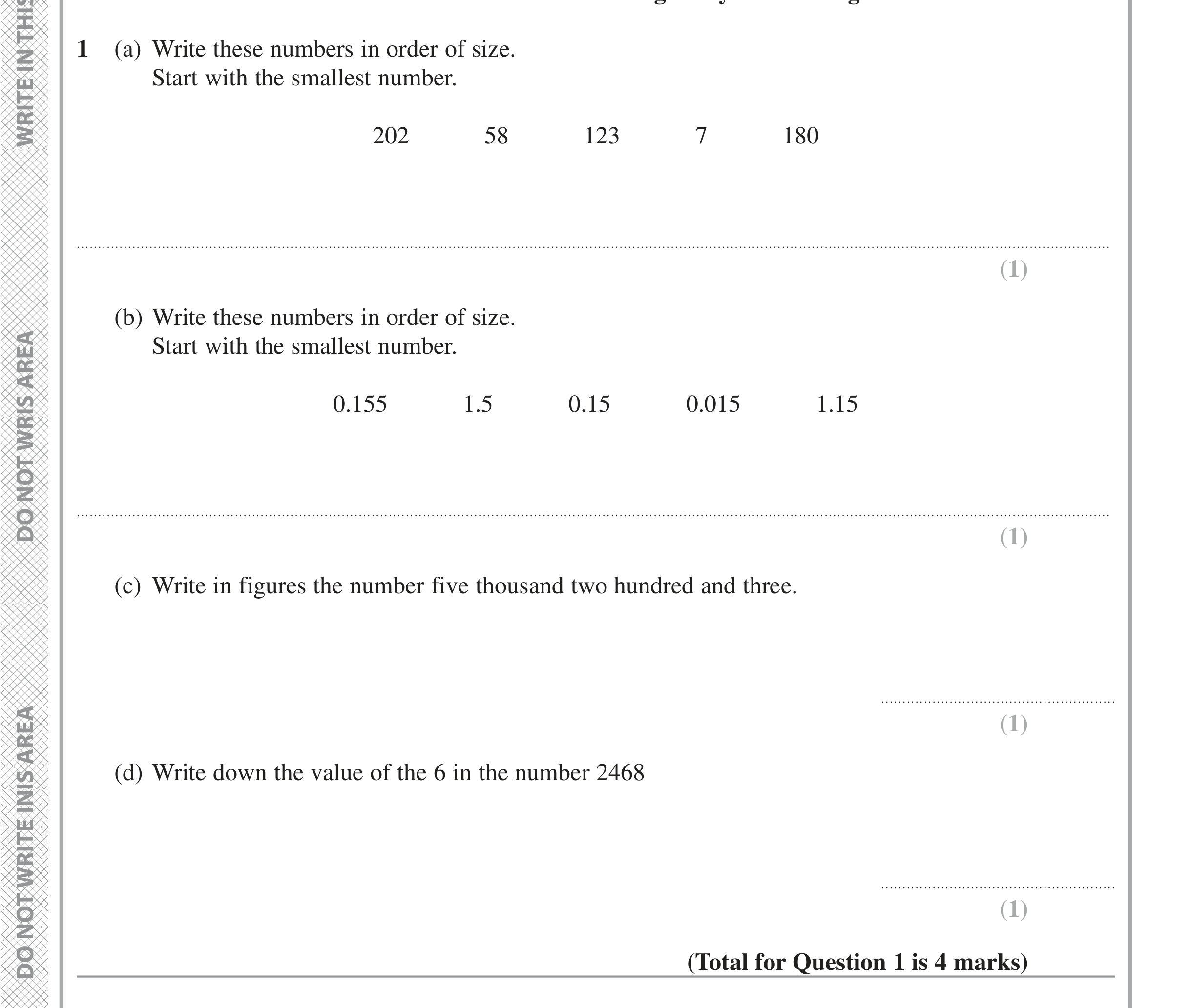 Question 1 — Numbers, Decimals, Place Value — Edexcel iGCSE June 2022