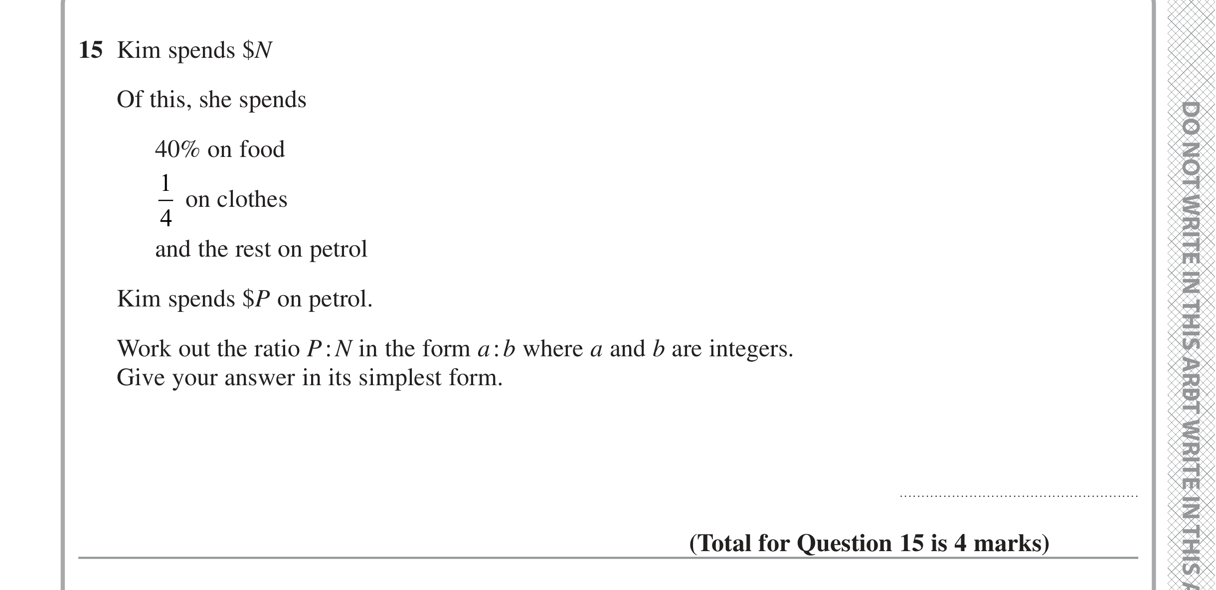 Question 15 — Percentages, Fractions, Ratios — Edexcel iGCSE June 2022