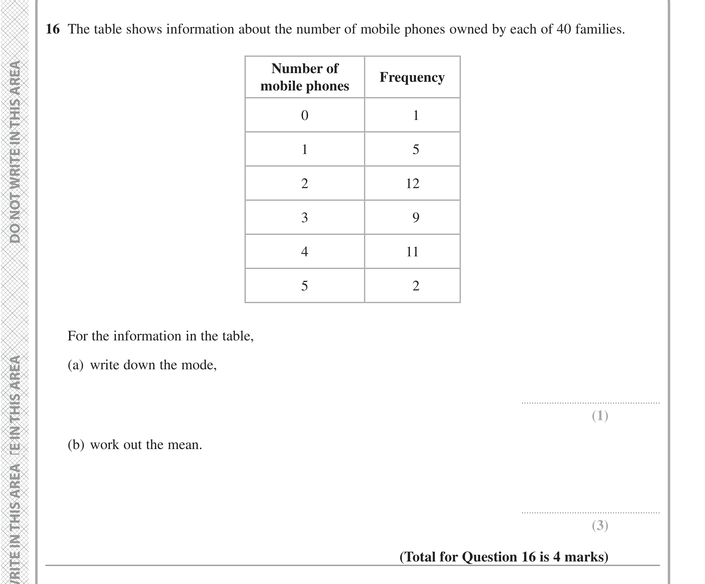Question 16 — Frequency Tables — Edexcel iGCSE June 2022