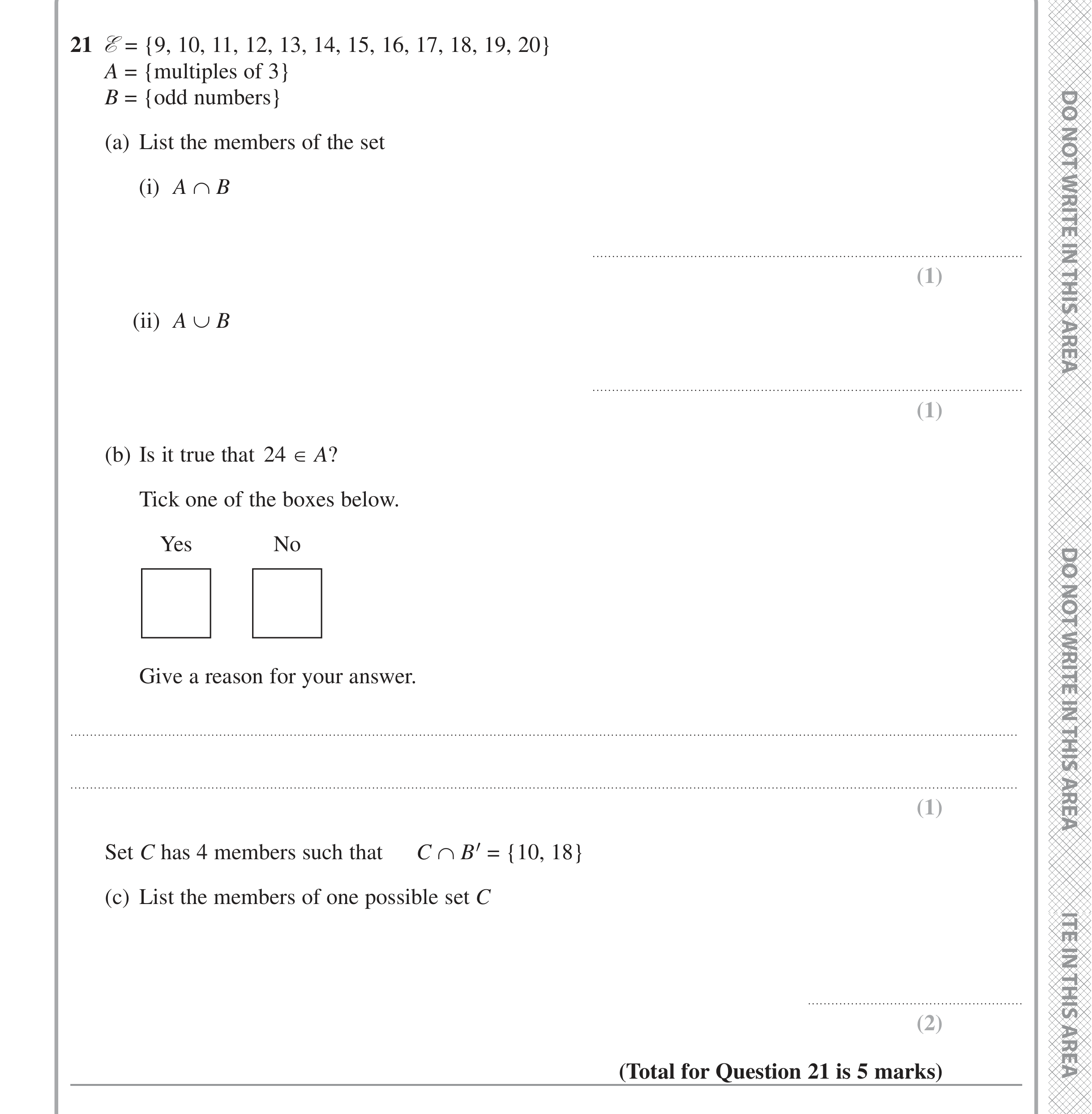 Question 21 — Set Notation — Edexcel iGCSE June 2022