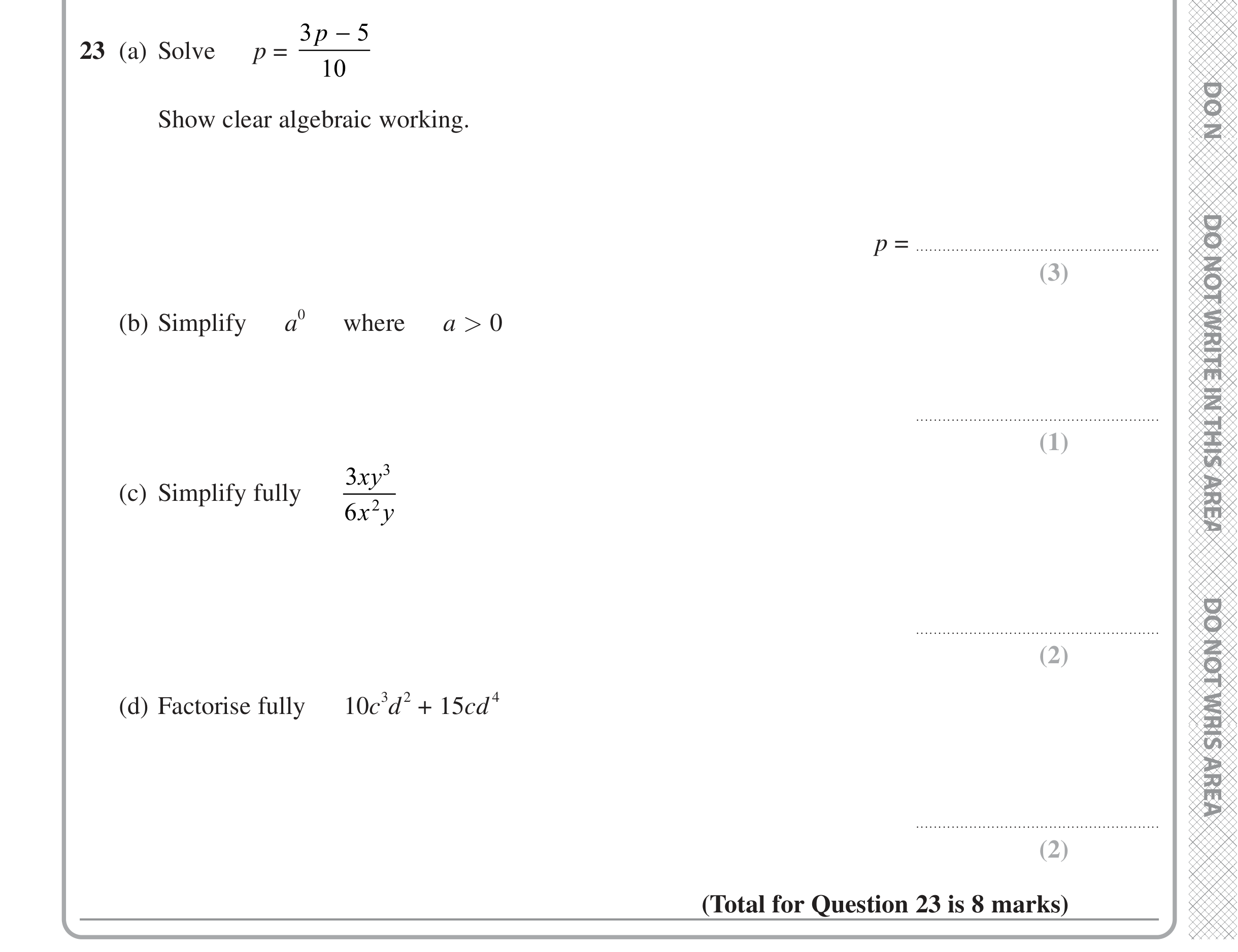 Question 23 — Formulae, Powers, Factorise/Expand/Simplify — Edexcel iGCSE June 2022