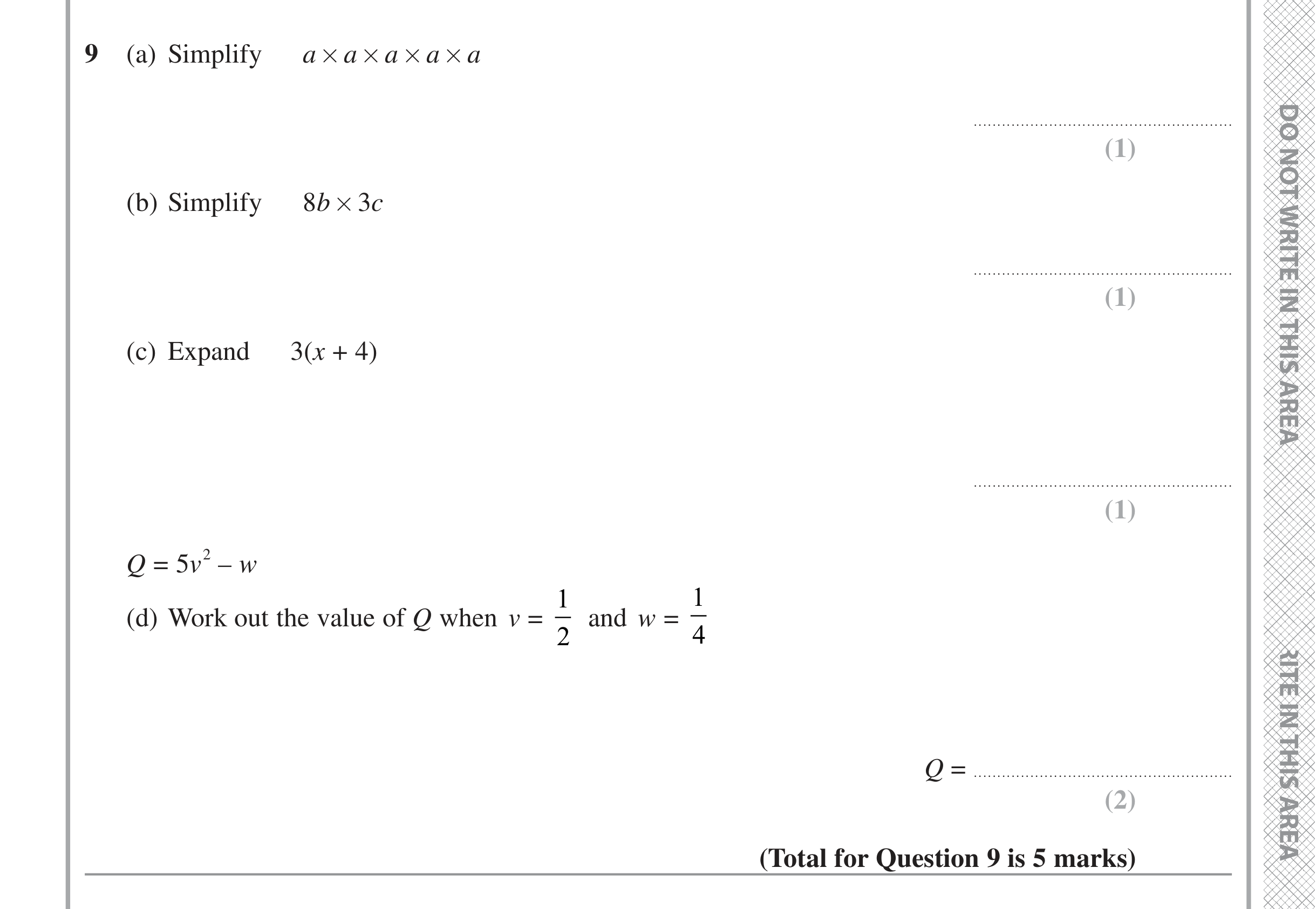 Question 9 — Powers, Factorise/Expand/Simplify, Formulae — Edexcel iGCSE June 2022