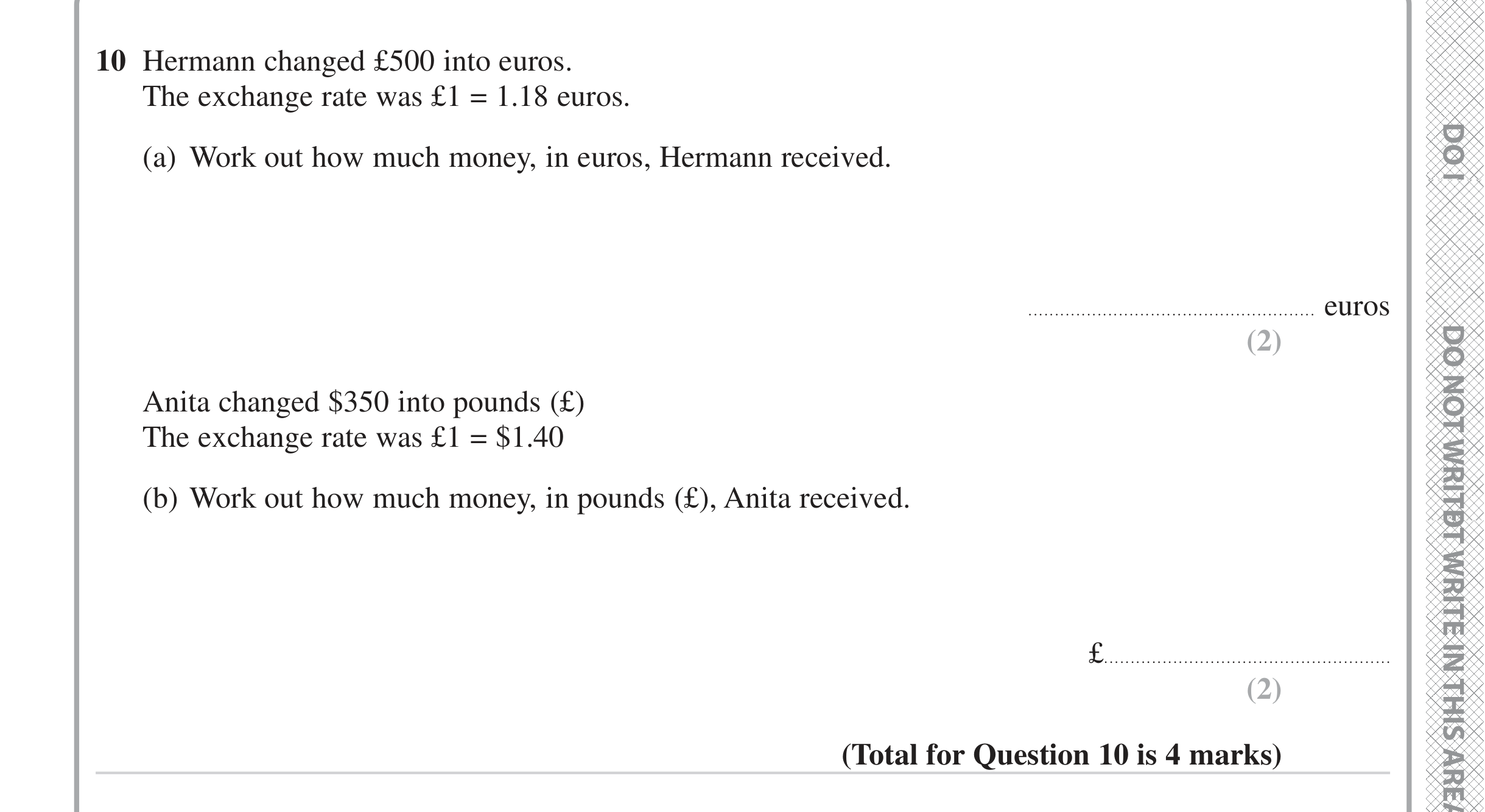 Question 10 — Exchange Rate — Edexcel iGCSE Jan 2023