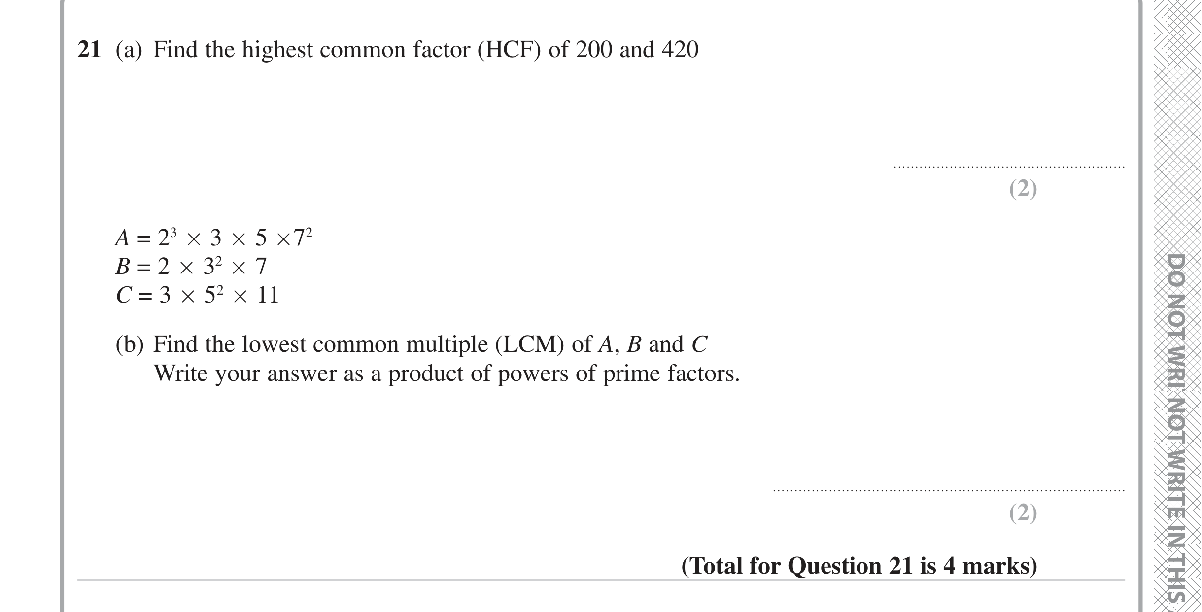Question 21 — HCF and LCM — Edexcel iGCSE Jan 2023