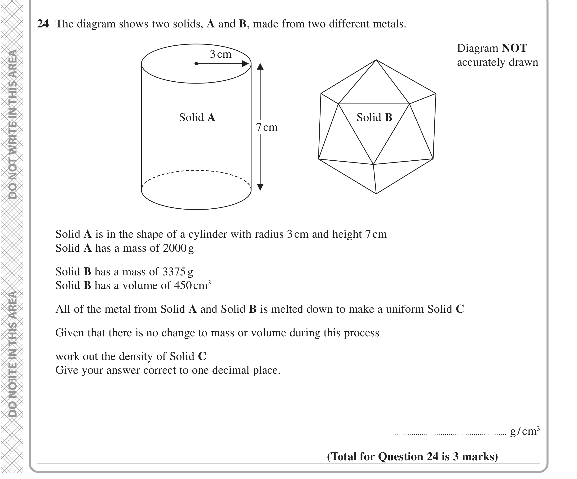 Question 24 — 3D Shapes and Volume, Speed/Distance/Time/Density/Pressure — Edexcel iGCSE Jan 2023