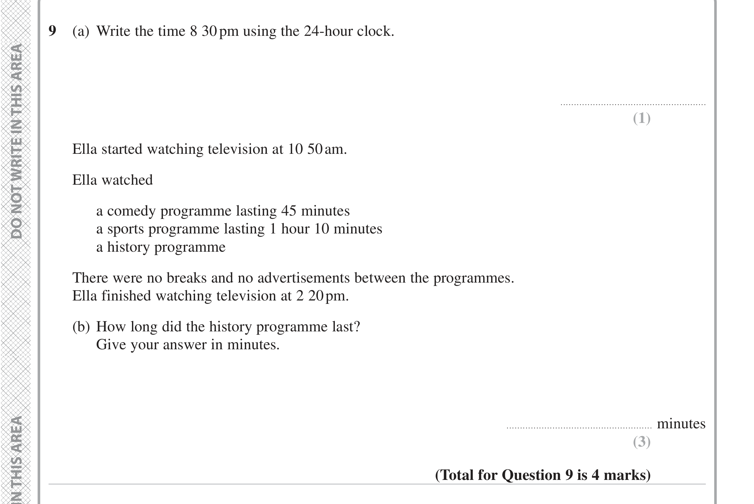 Question 9 — Time Questions — Edexcel iGCSE Jan 2023