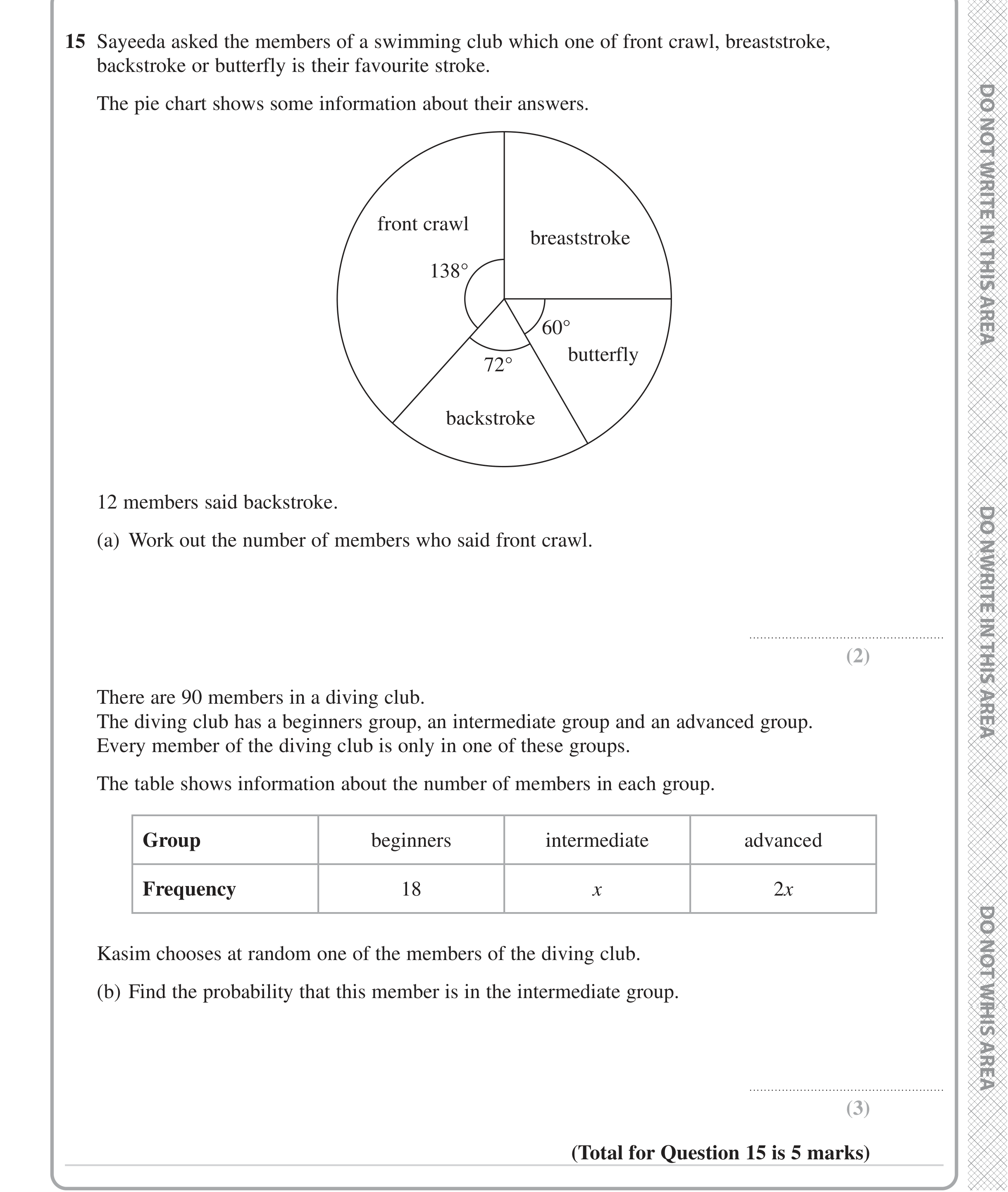 Question 15 — Pie Chart, Probability — Edexcel iGCSE June 2023
