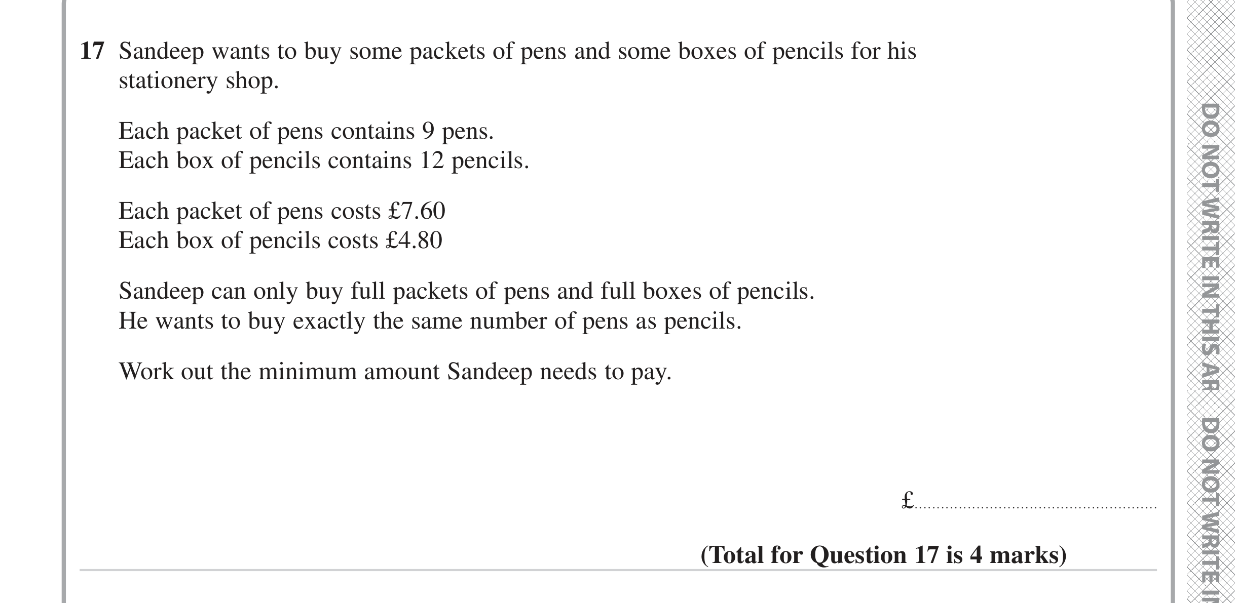 Question 17 — Money Problems — Edexcel iGCSE June 2023