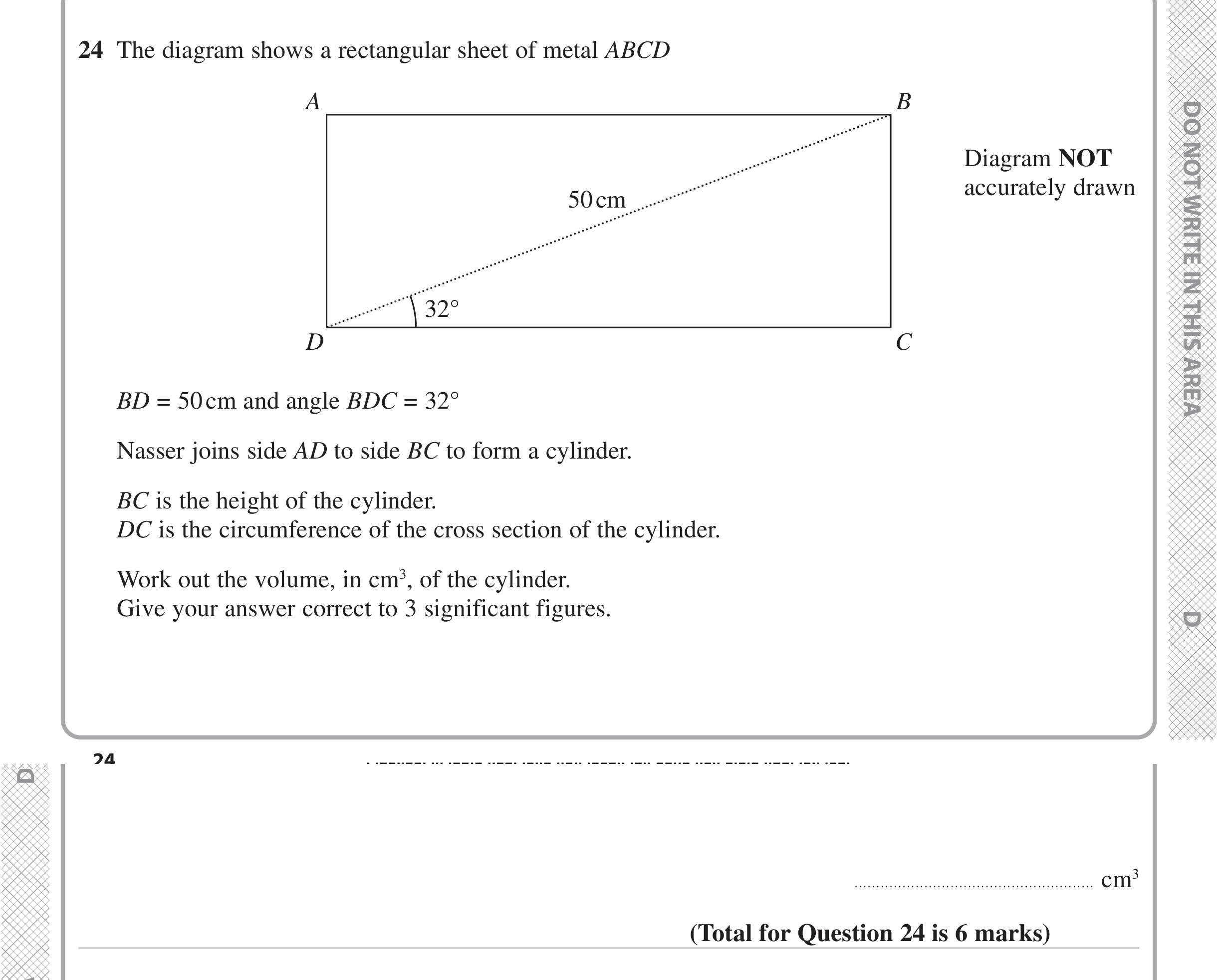 Question 24 — 3D Shapes and Volume, Soh Cah Toa — Edexcel iGCSE June 2023
