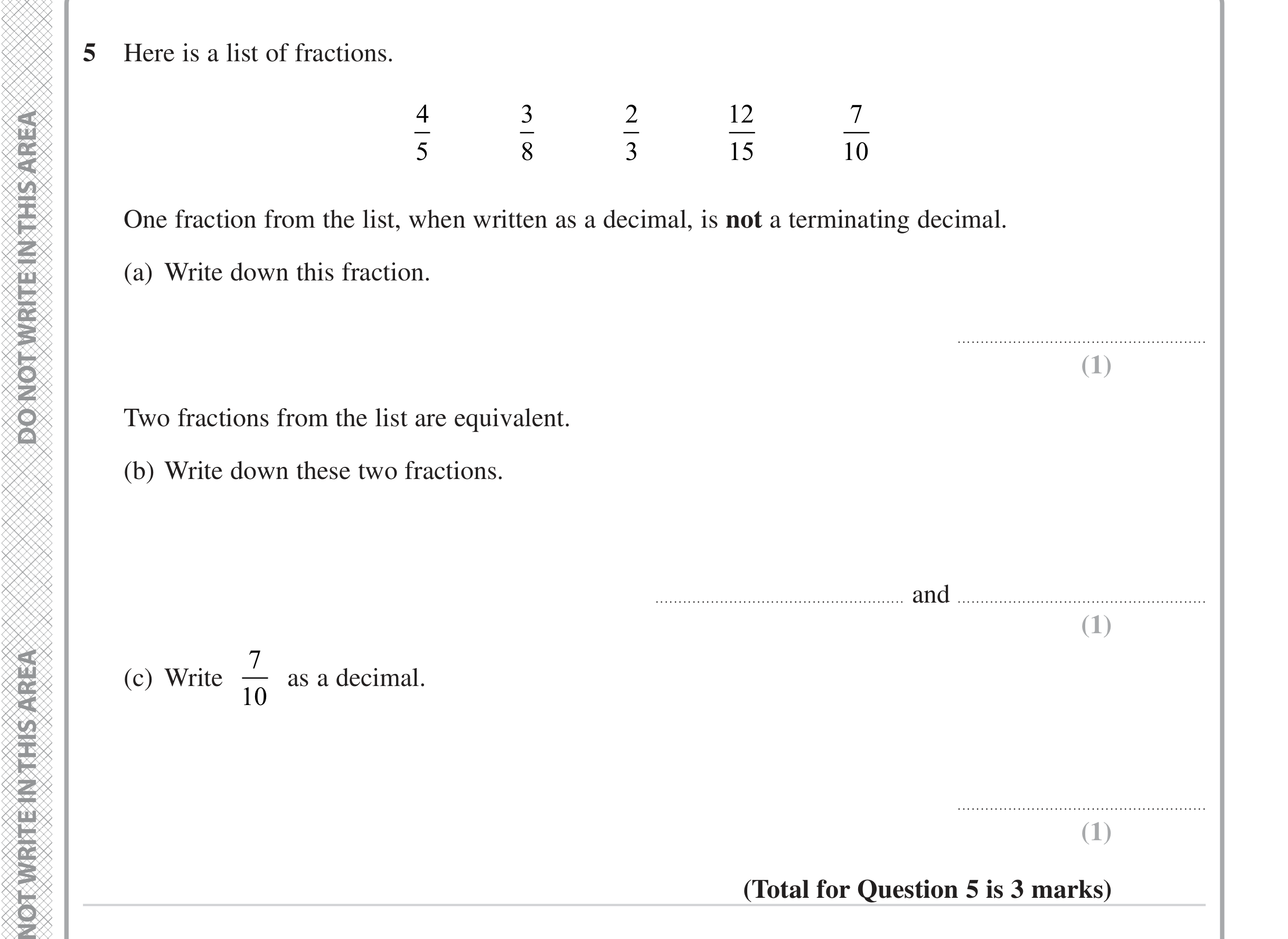 Question 5 — Fractions, Decimals — Edexcel iGCSE June 2023