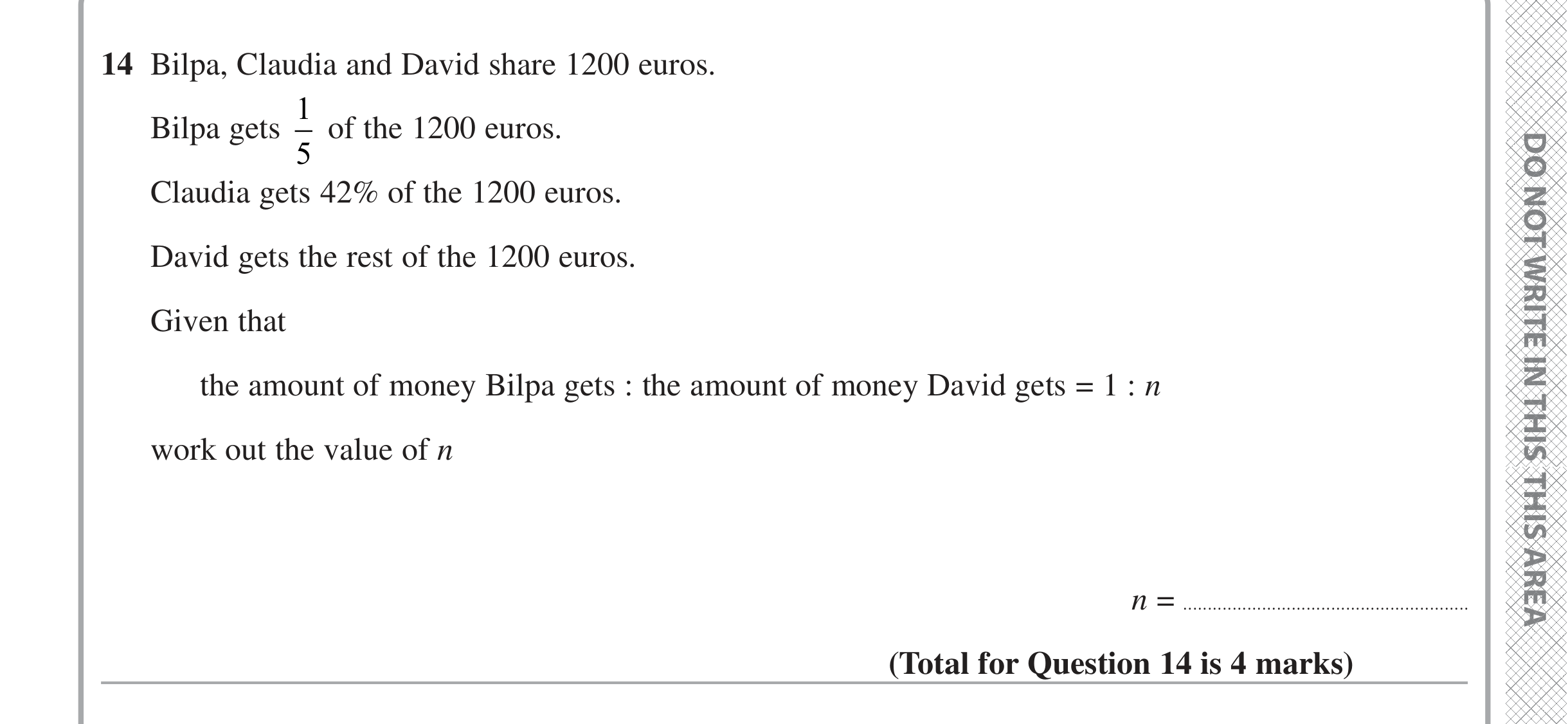 Question 14 — Fractions, Percentages, Ratios — Edexcel iGCSE June 2024