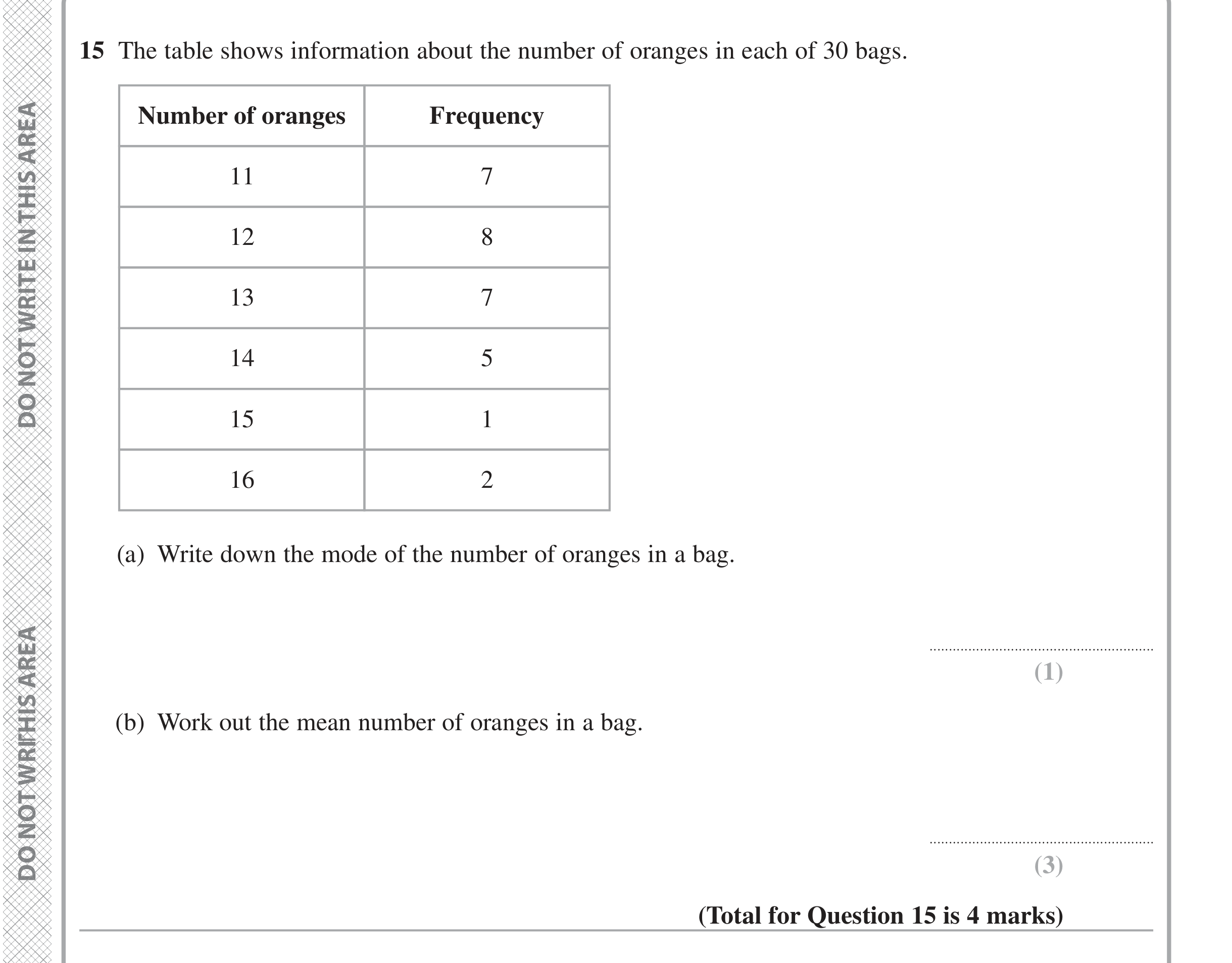 Question 15 — Frequency Tables — Edexcel iGCSE June 2024