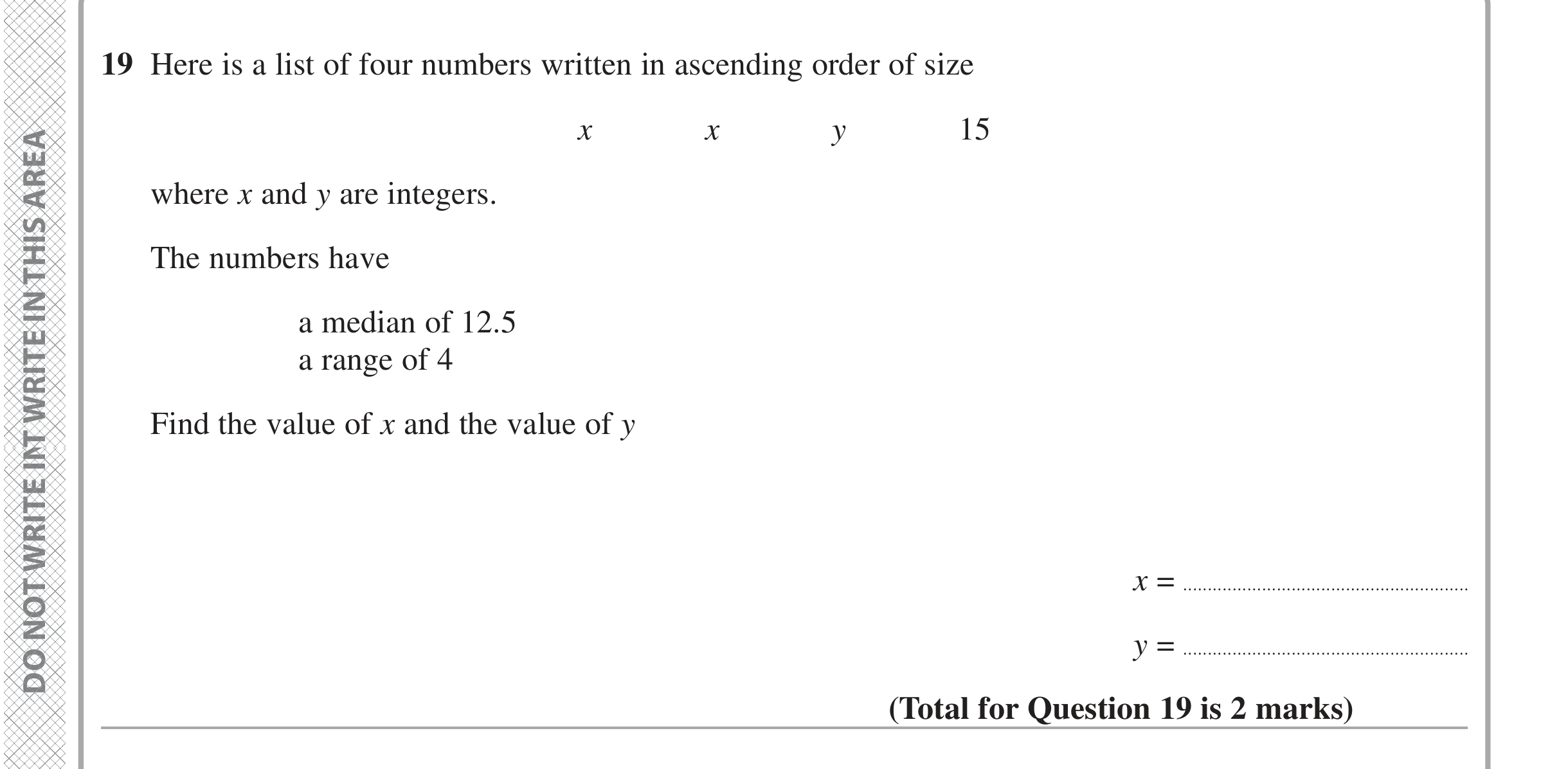 Question 19 — Mean/Median/Mode/Range — Edexcel iGCSE June 2024