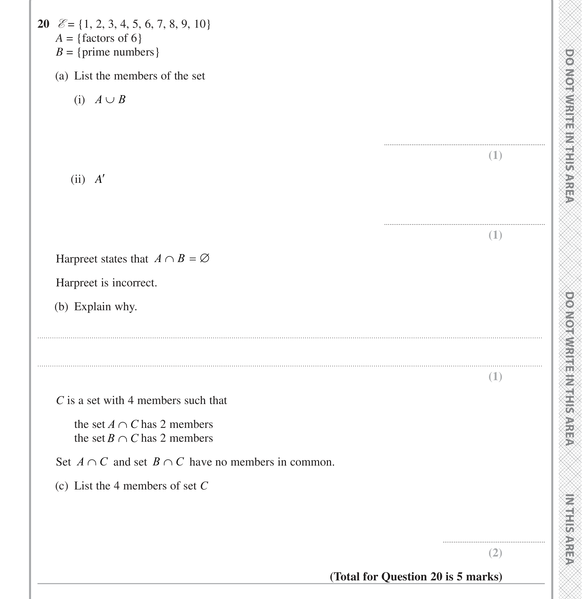 Question 20 — Set Notation — Edexcel iGCSE June 2024