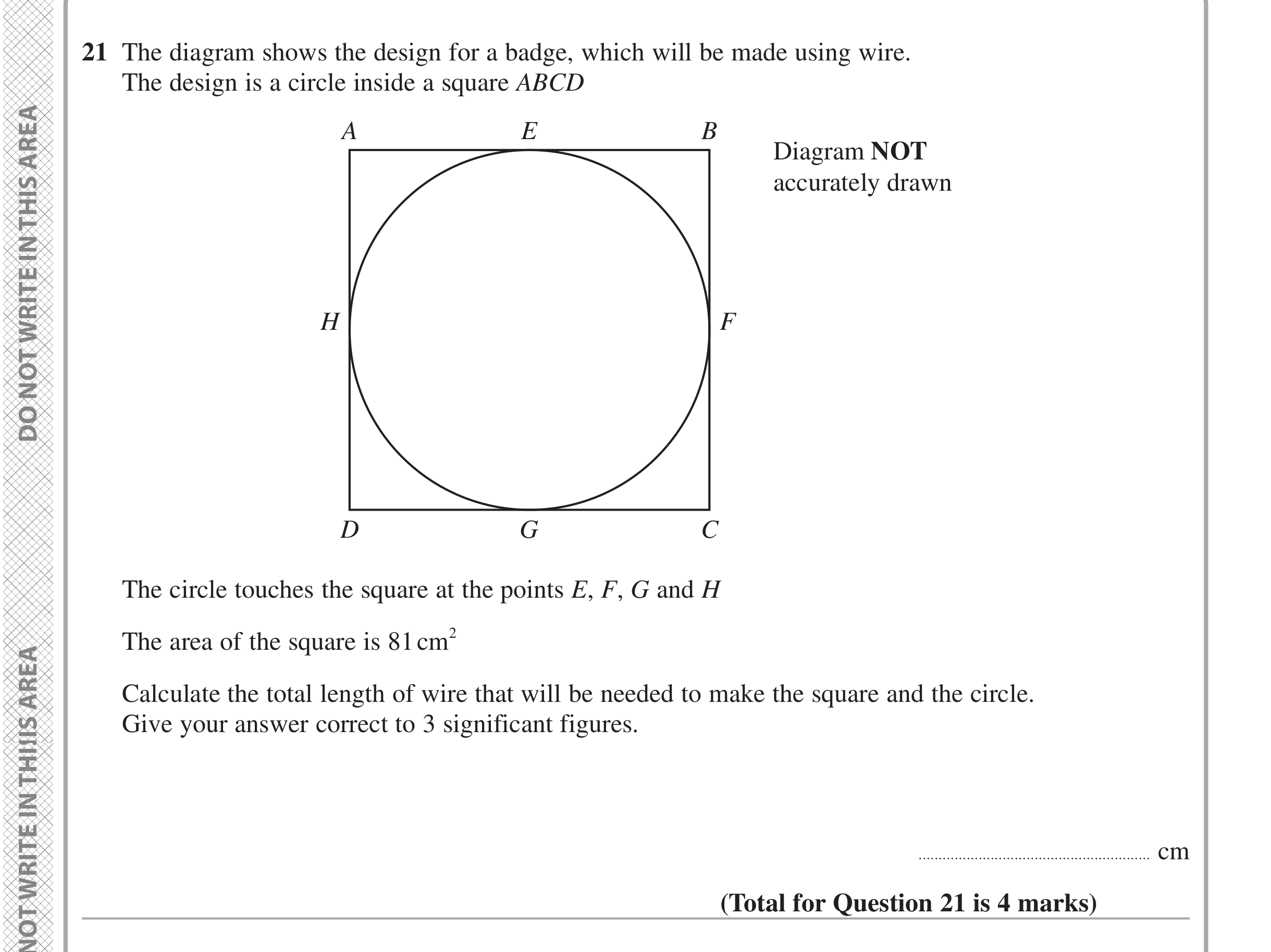 Question 21 — Perimeter and Area, Circles — Edexcel iGCSE June 2024