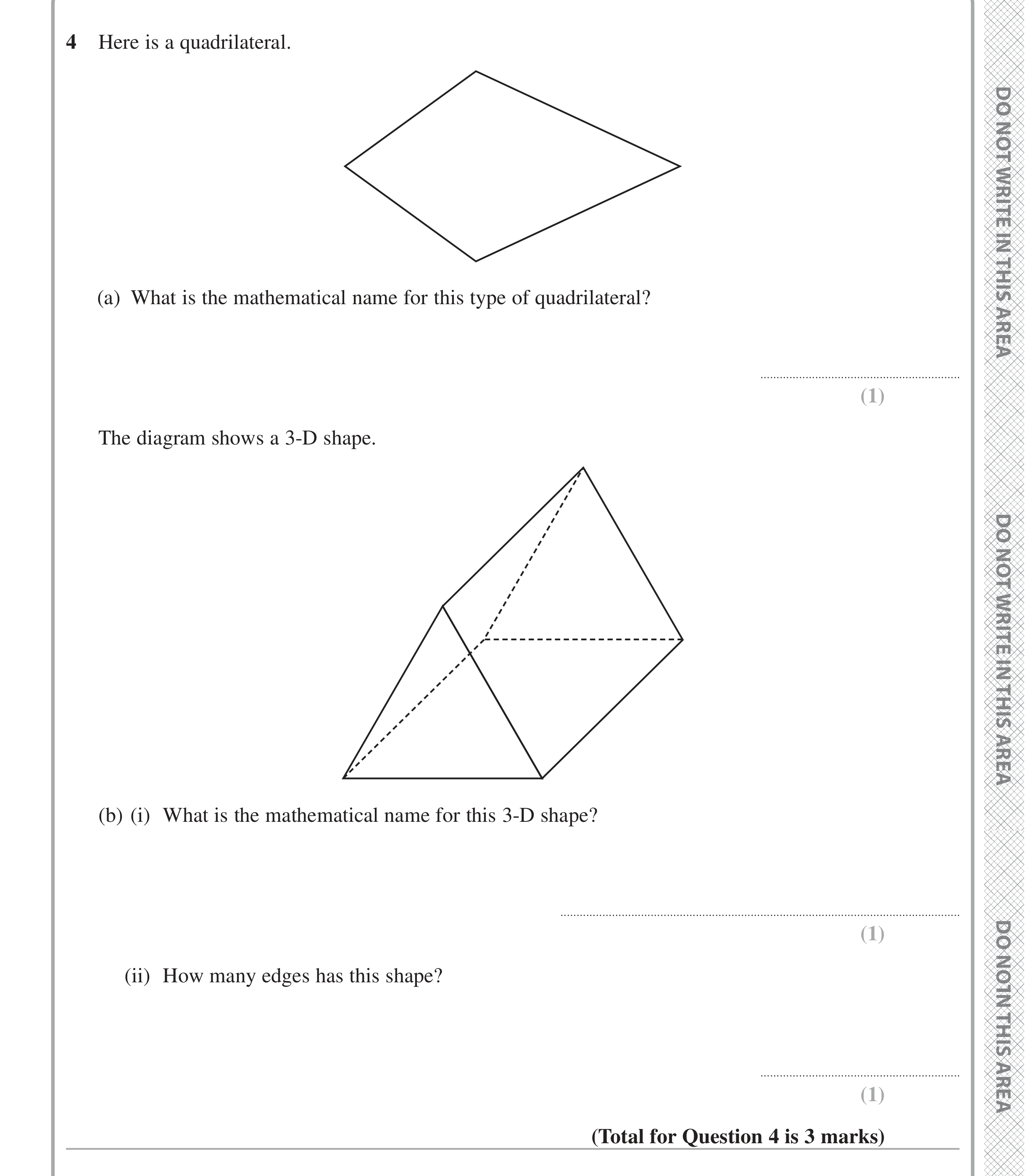Question 4 — Polygons, 3D Shapes and Volume — Edexcel iGCSE June 2024