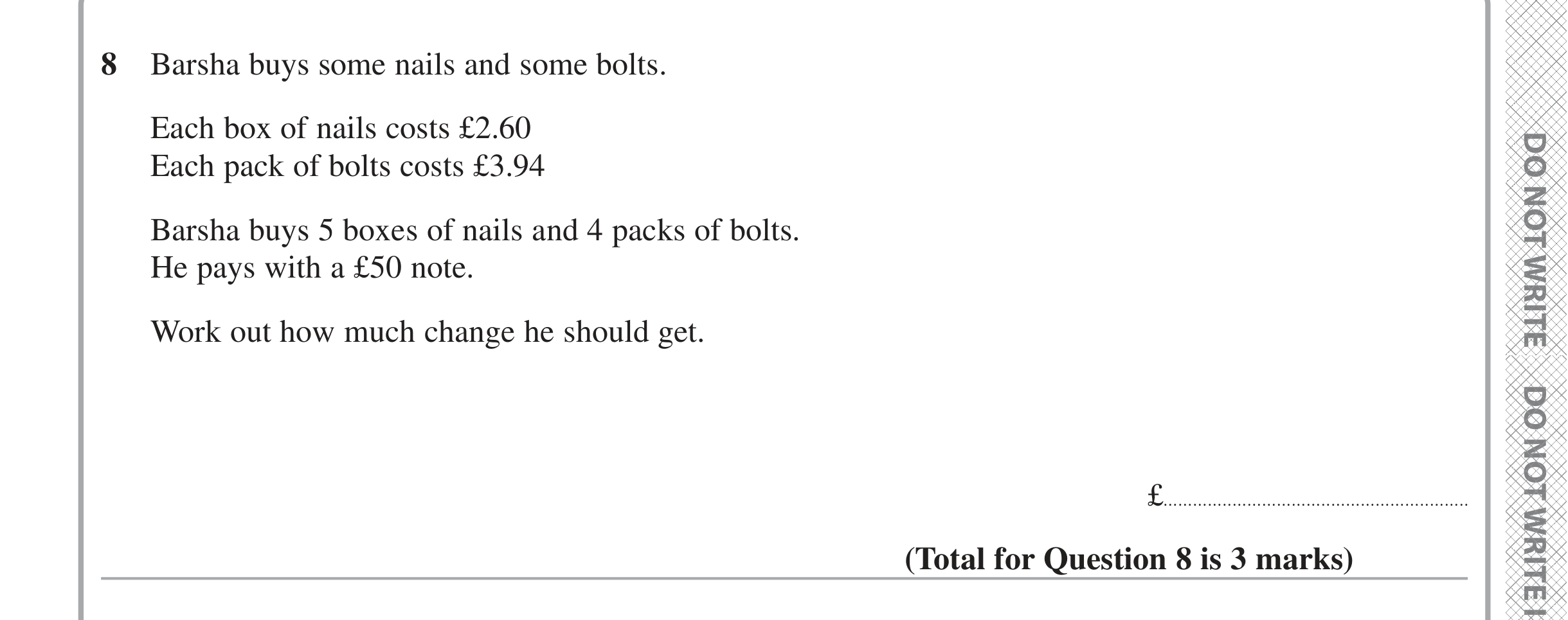 Question 8 — Money Problems — Edexcel iGCSE June 2024