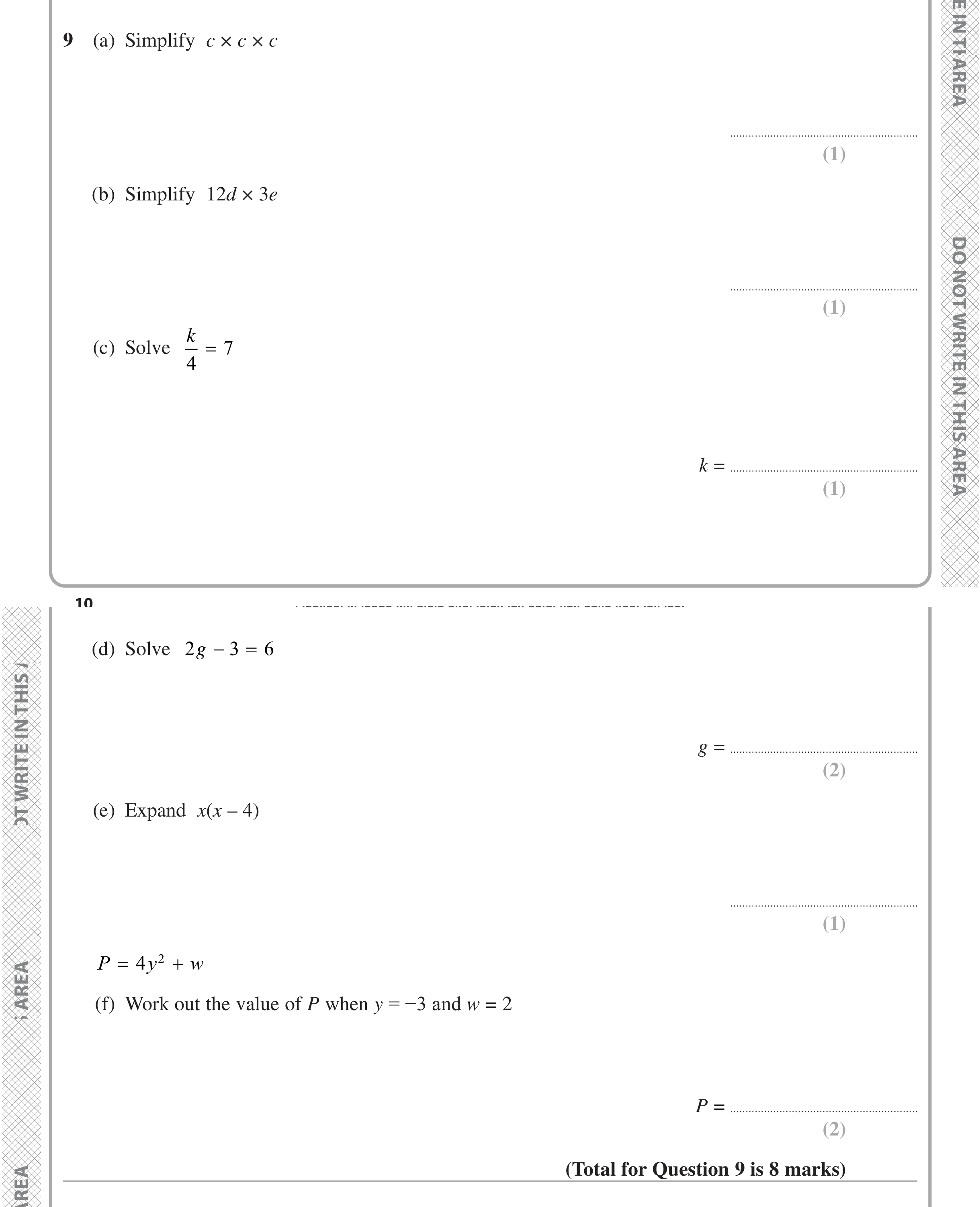 Question 9 — Powers, Factorise/Expand/Simplify, Linear Equations, Formulae — Edexcel iGCSE June 2024