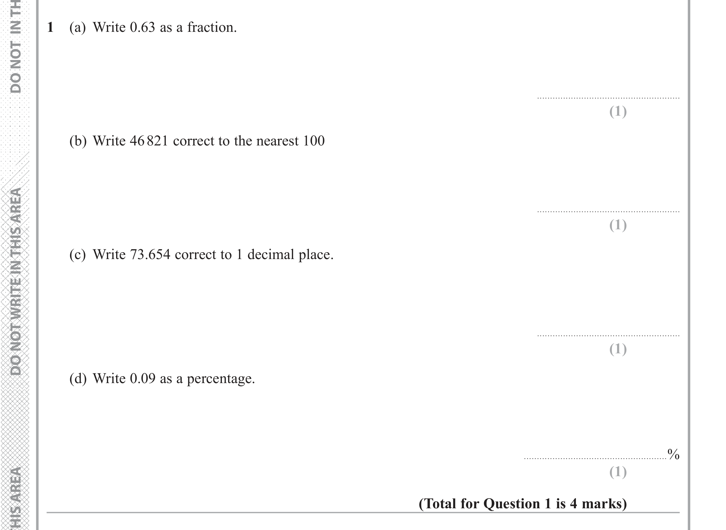 Question 1 — Decimals, Fractions, Rounding, Percentages — Edexcel iGCSE June 2018
