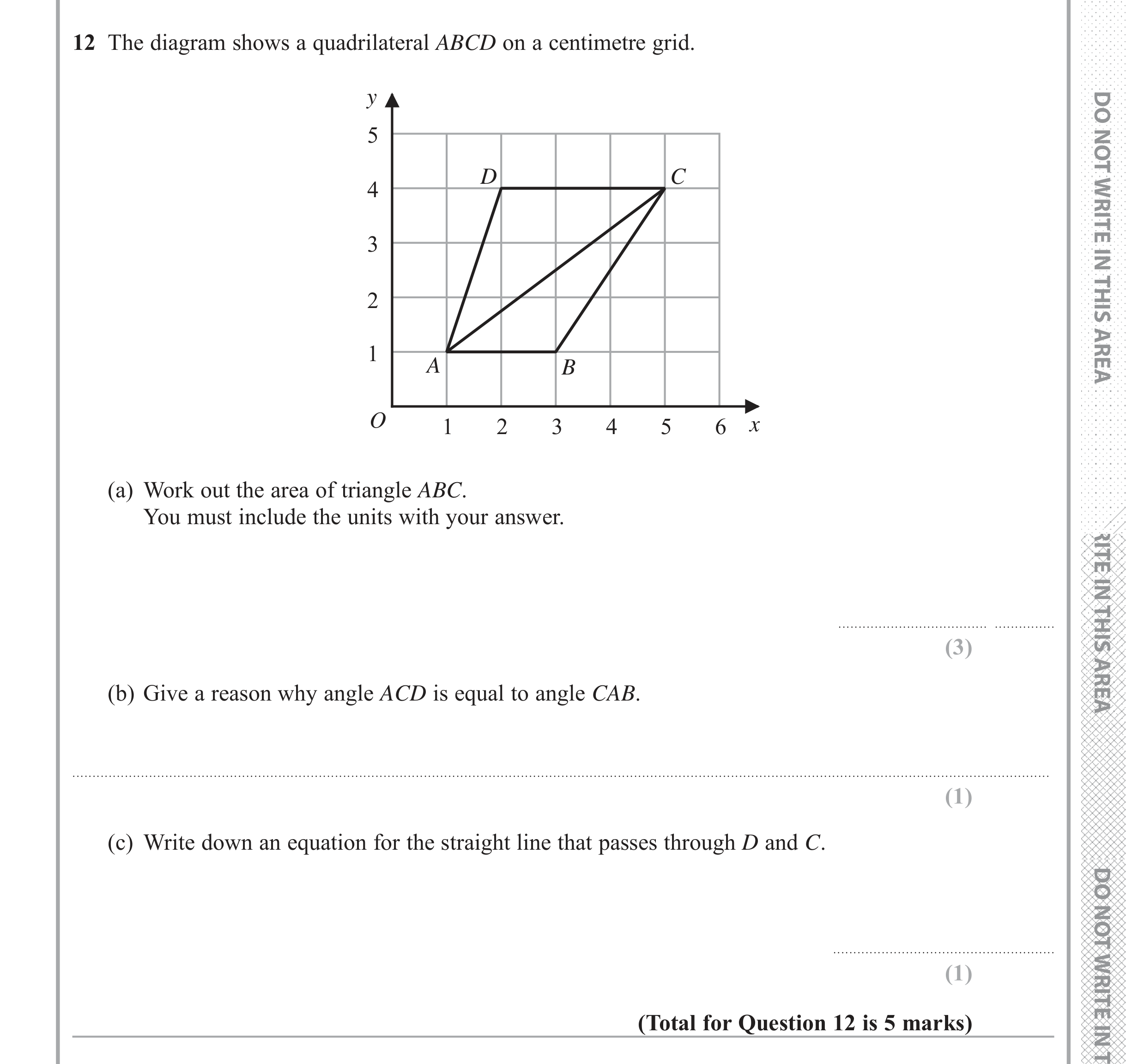 Question 12 — Perimeter and Area, Angles in Parallel Lines, Straight Line Graphs — Edexcel iGCSE June 2018