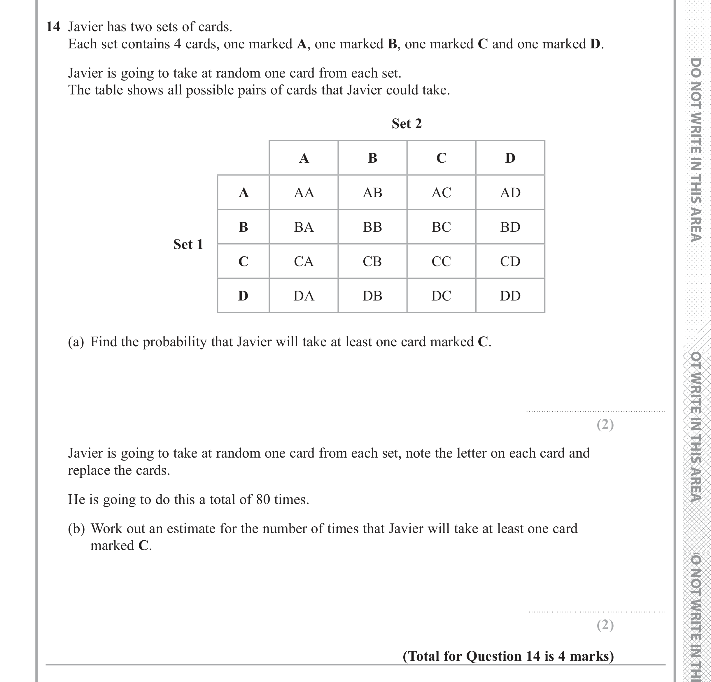 Question 14 — Probability — Edexcel iGCSE June 2018