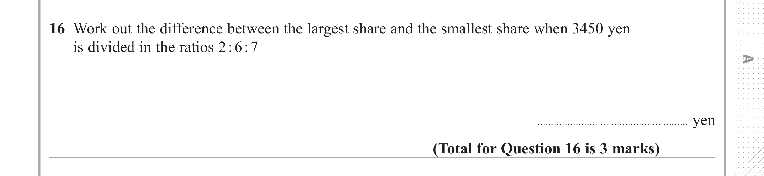 Question 16 — Ratios — Edexcel iGCSE June 2018