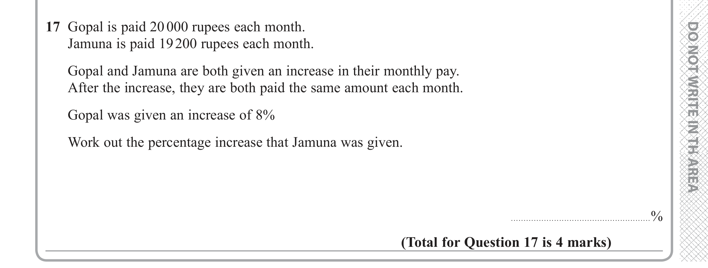 Question 17 — Percentages — Edexcel iGCSE June 2018