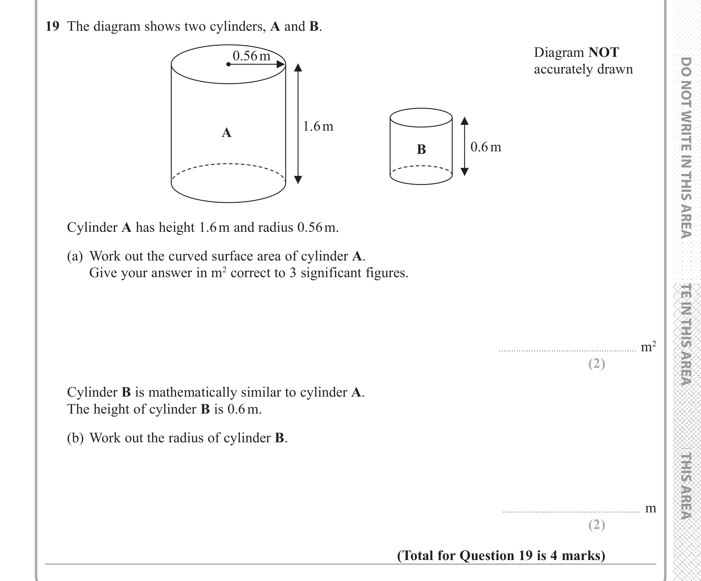 Question 19 — Surface Area, Congruence and Similarity — Edexcel iGCSE June 2018