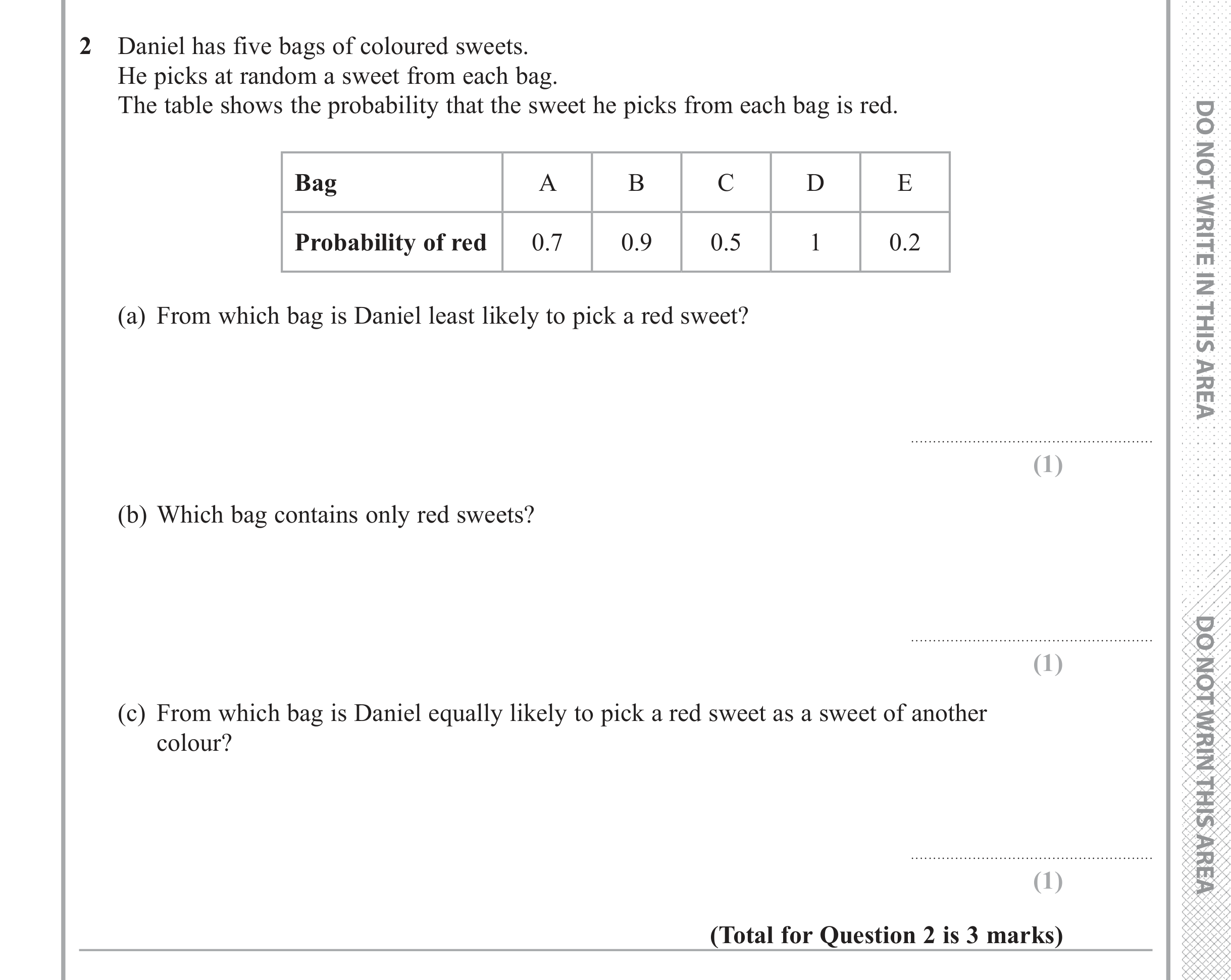 Question 2 — Probability — Edexcel iGCSE June 2018