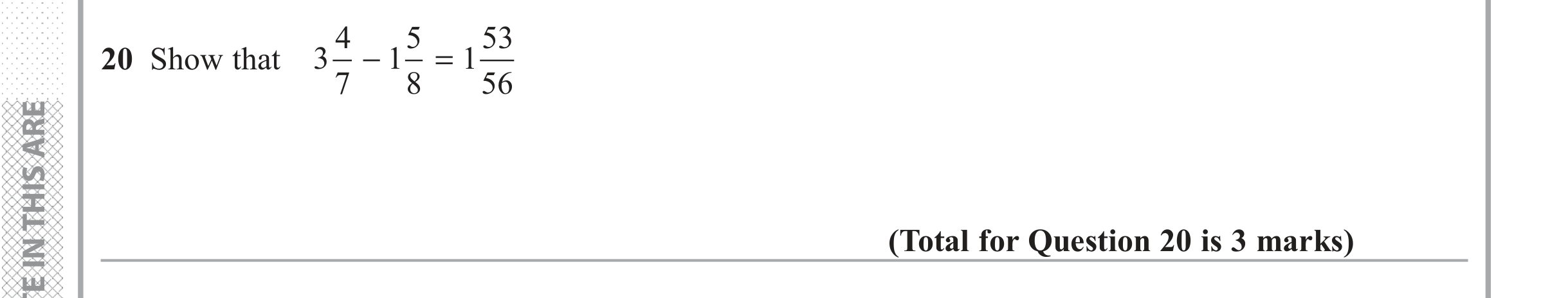 Question 20 — Fractions — Edexcel iGCSE June 2018