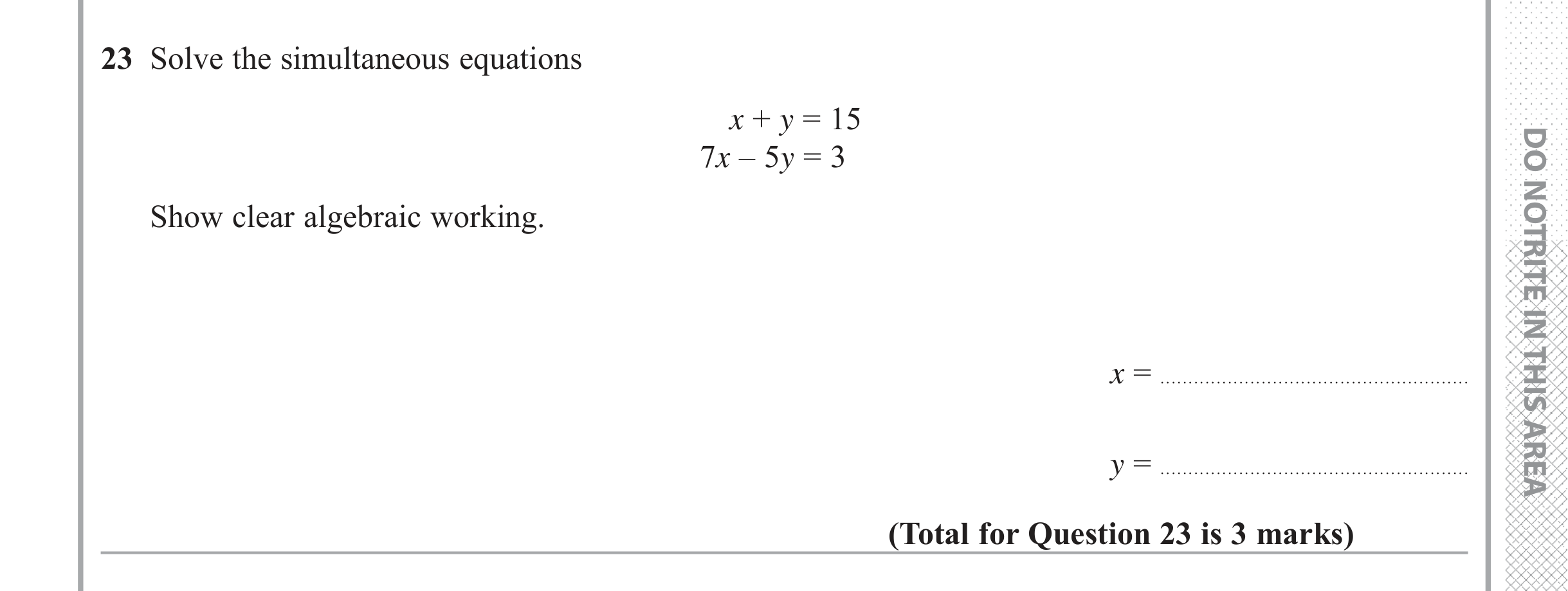 Question 23 — Simultaneous Equations — Edexcel iGCSE June 2018