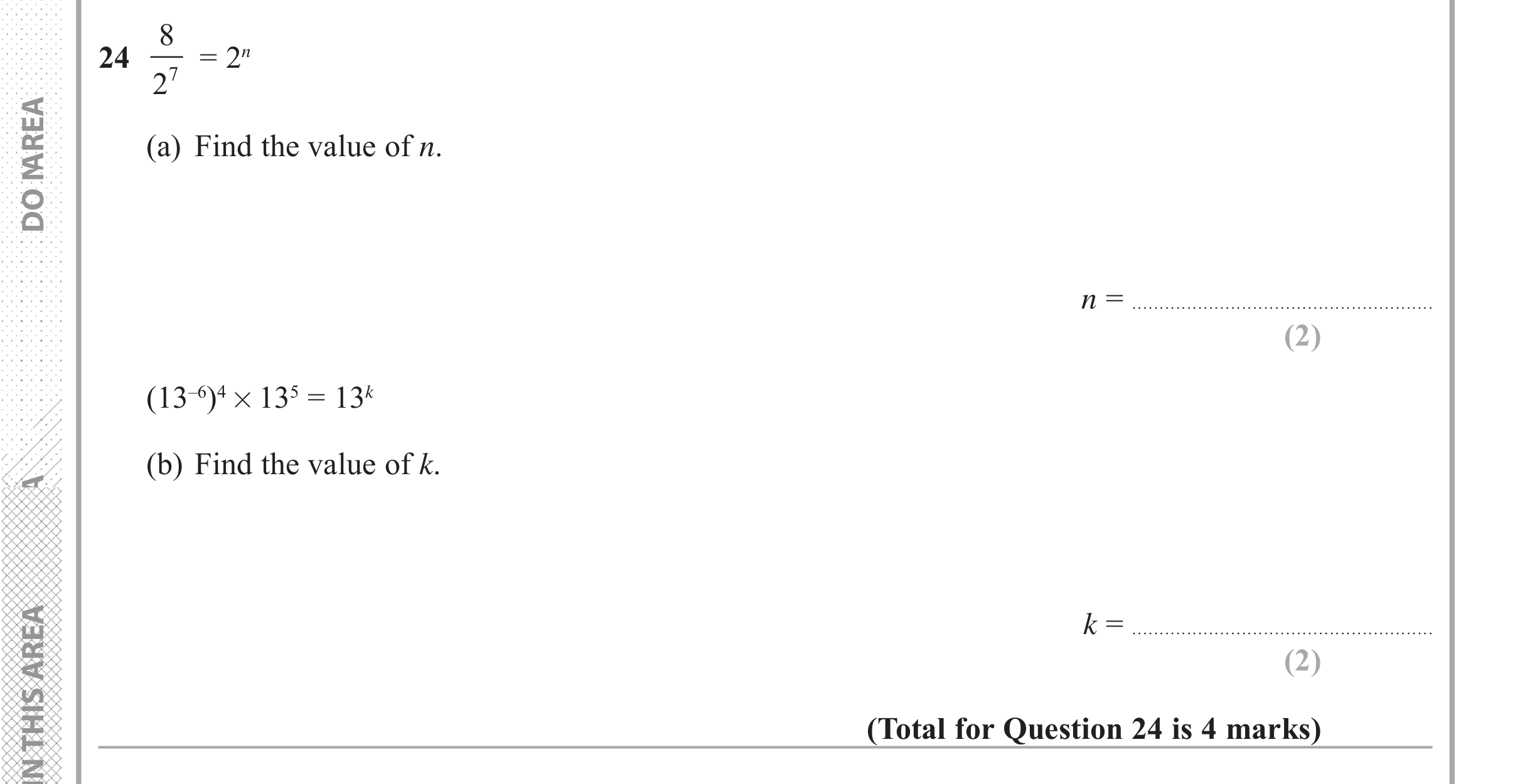 Question 24 — Powers — Edexcel iGCSE June 2018