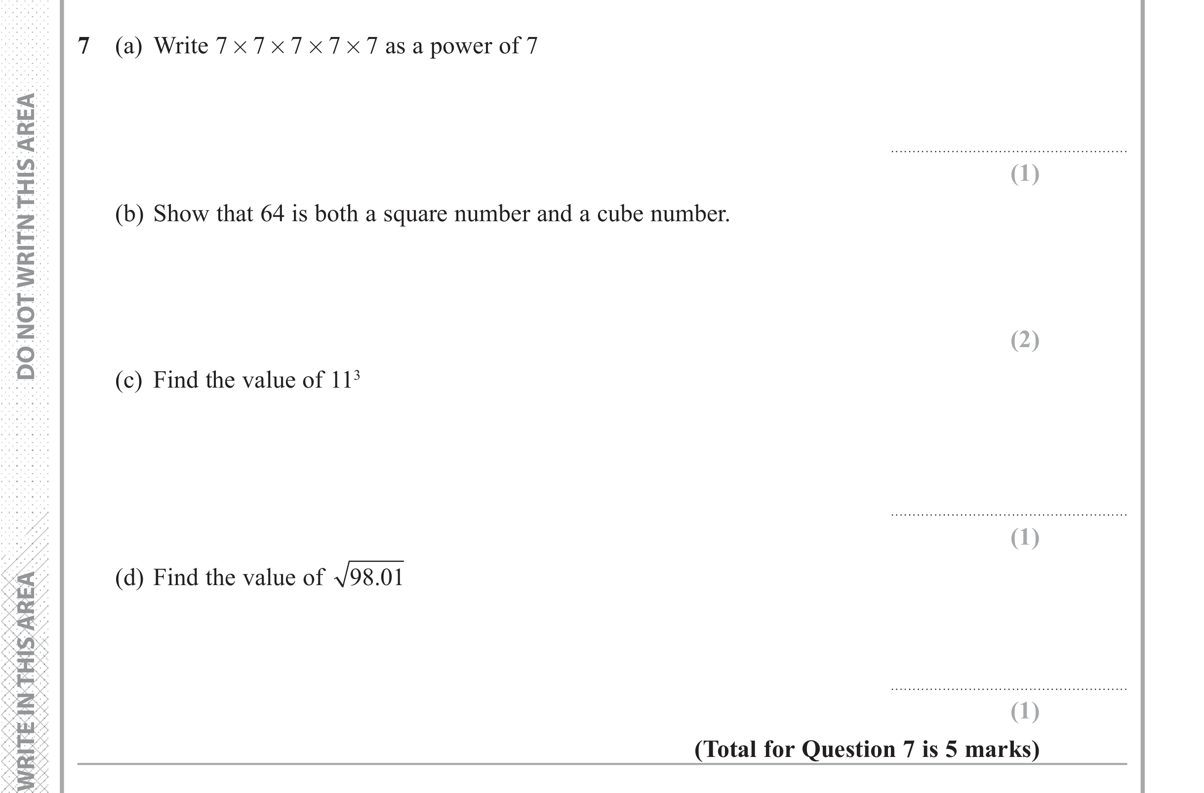 Question 7 — Powers, Numbers, Calculator Questions — Edexcel iGCSE June 2018