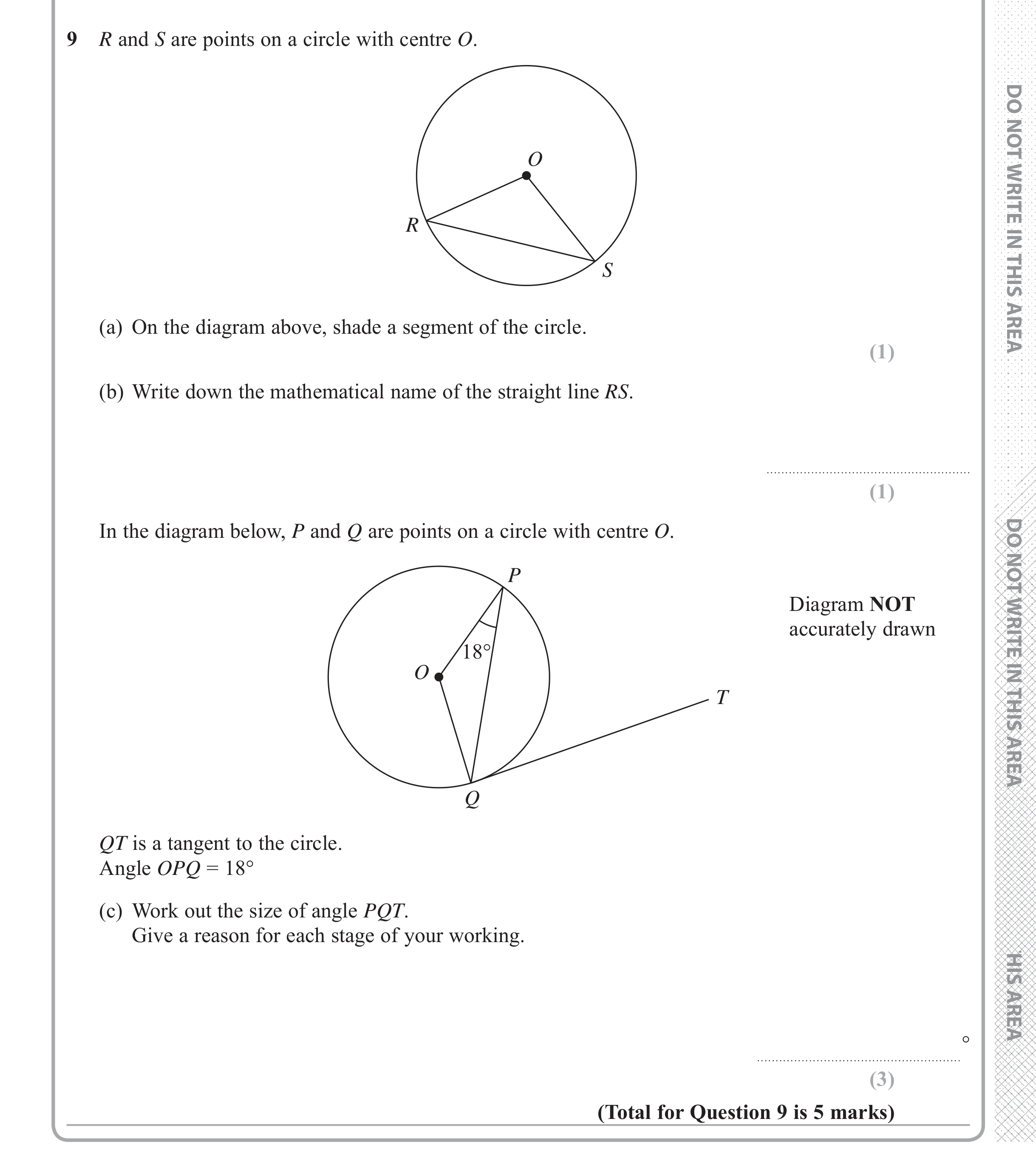 Question 9 — Circles, Circle Theorems — Edexcel iGCSE June 2018