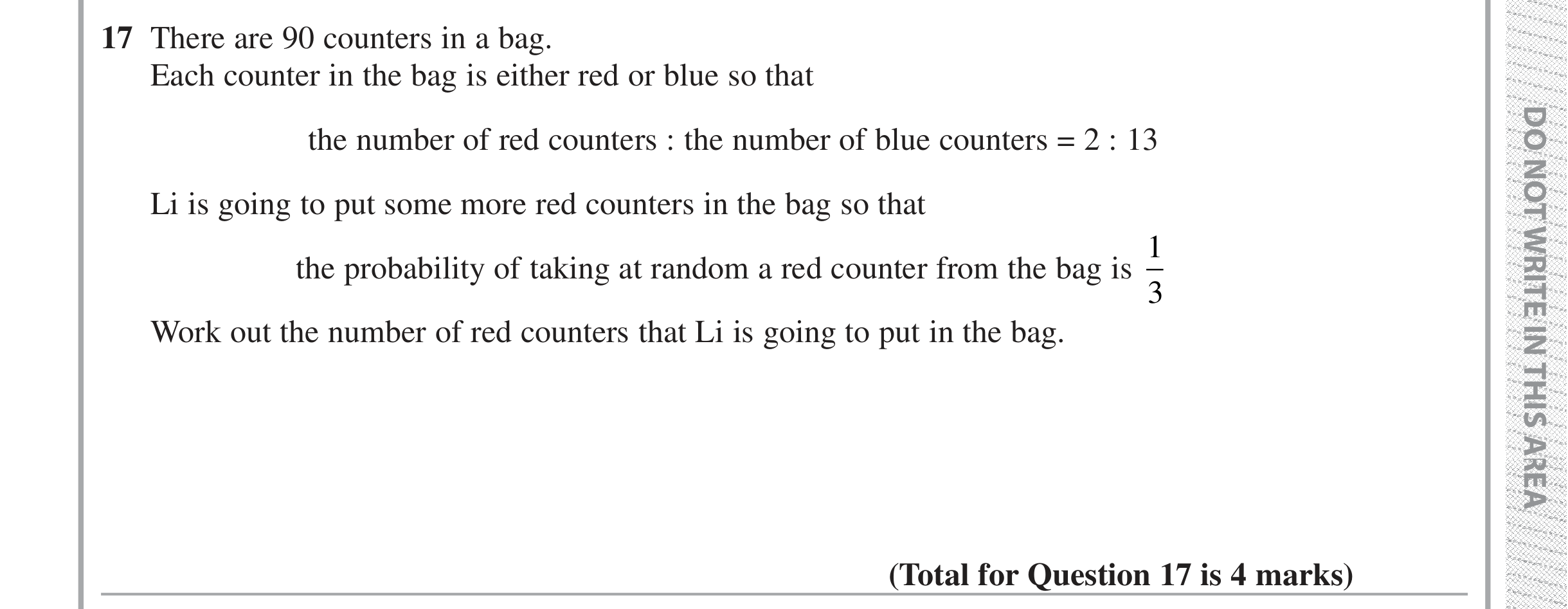 Question 17 — Probability — Edexcel iGCSE Jan 2019