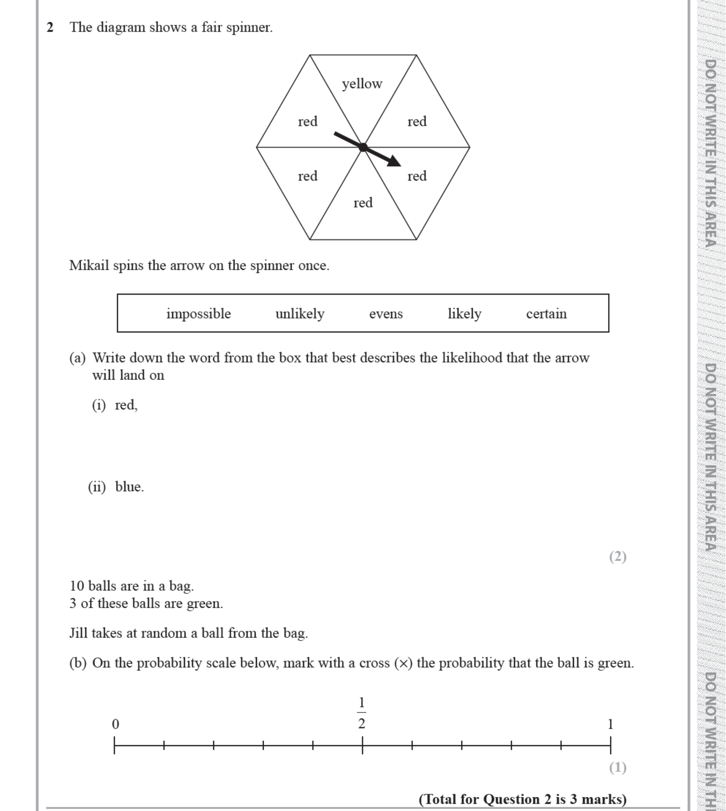Question 2 — Probability — Edexcel iGCSE Jan 2019