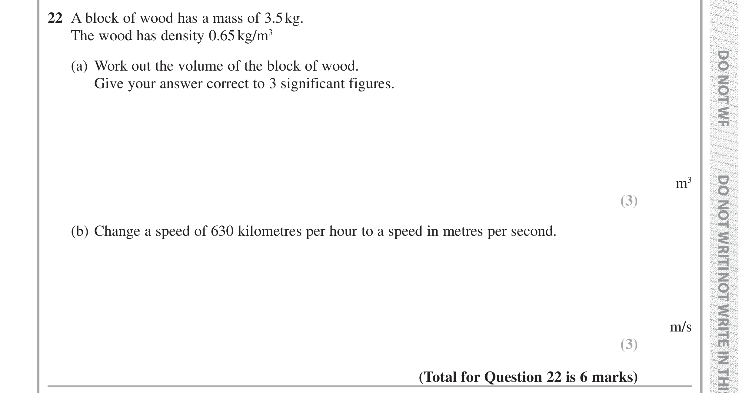 Question 22 — Speed/Distance/Time/Density/Pressure, Unit Conversions — Edexcel iGCSE Jan 2019