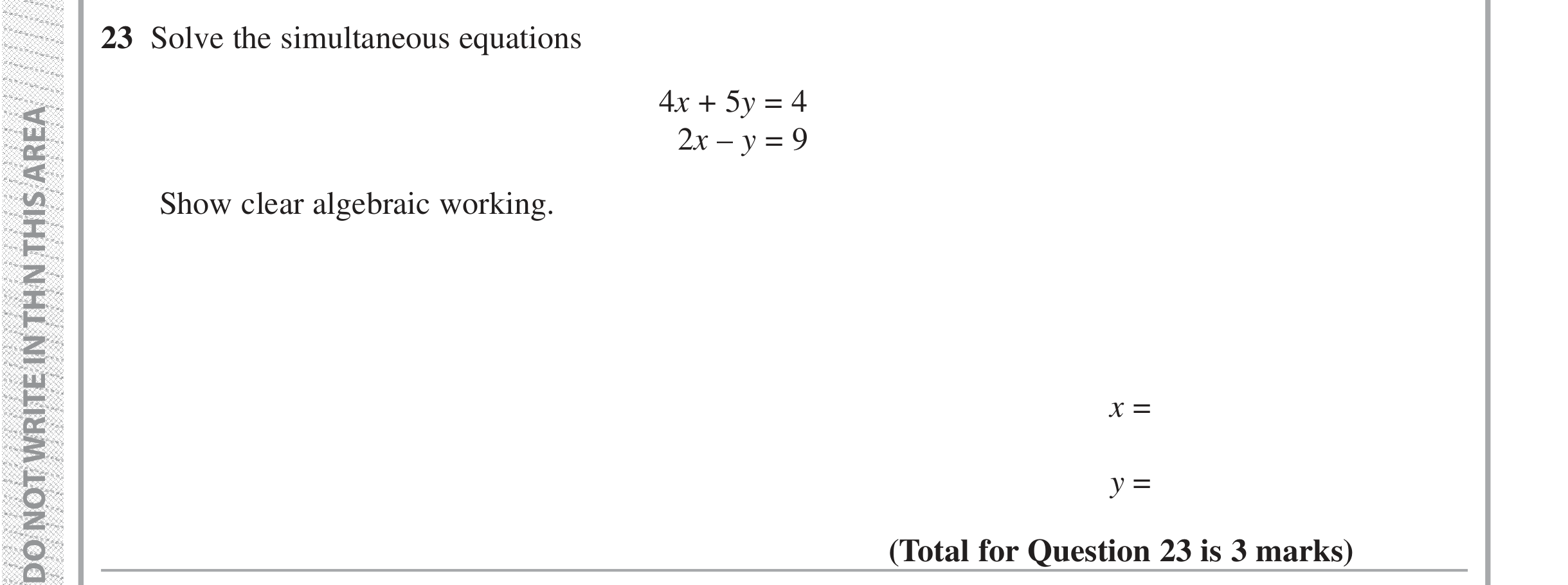 Question 23 — Simultaneous Equations — Edexcel iGCSE Jan 2019