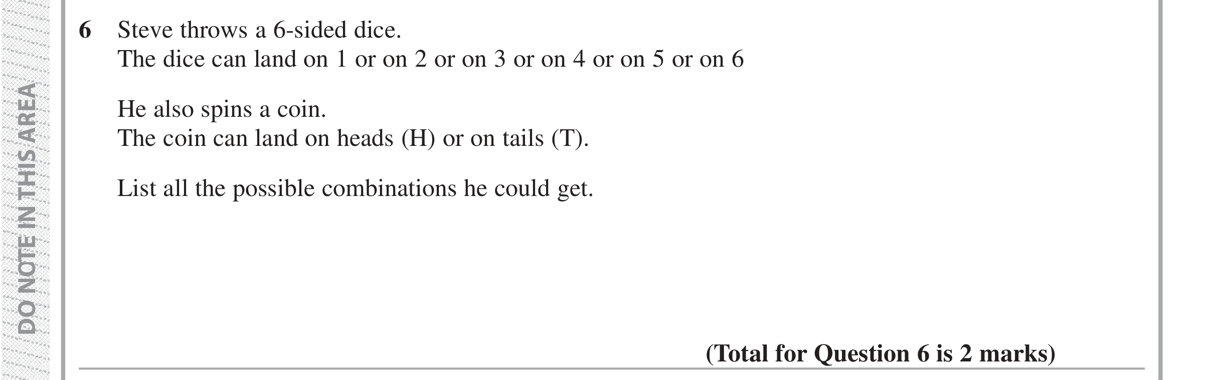 Question 6 — Probability — Edexcel iGCSE Jan 2019