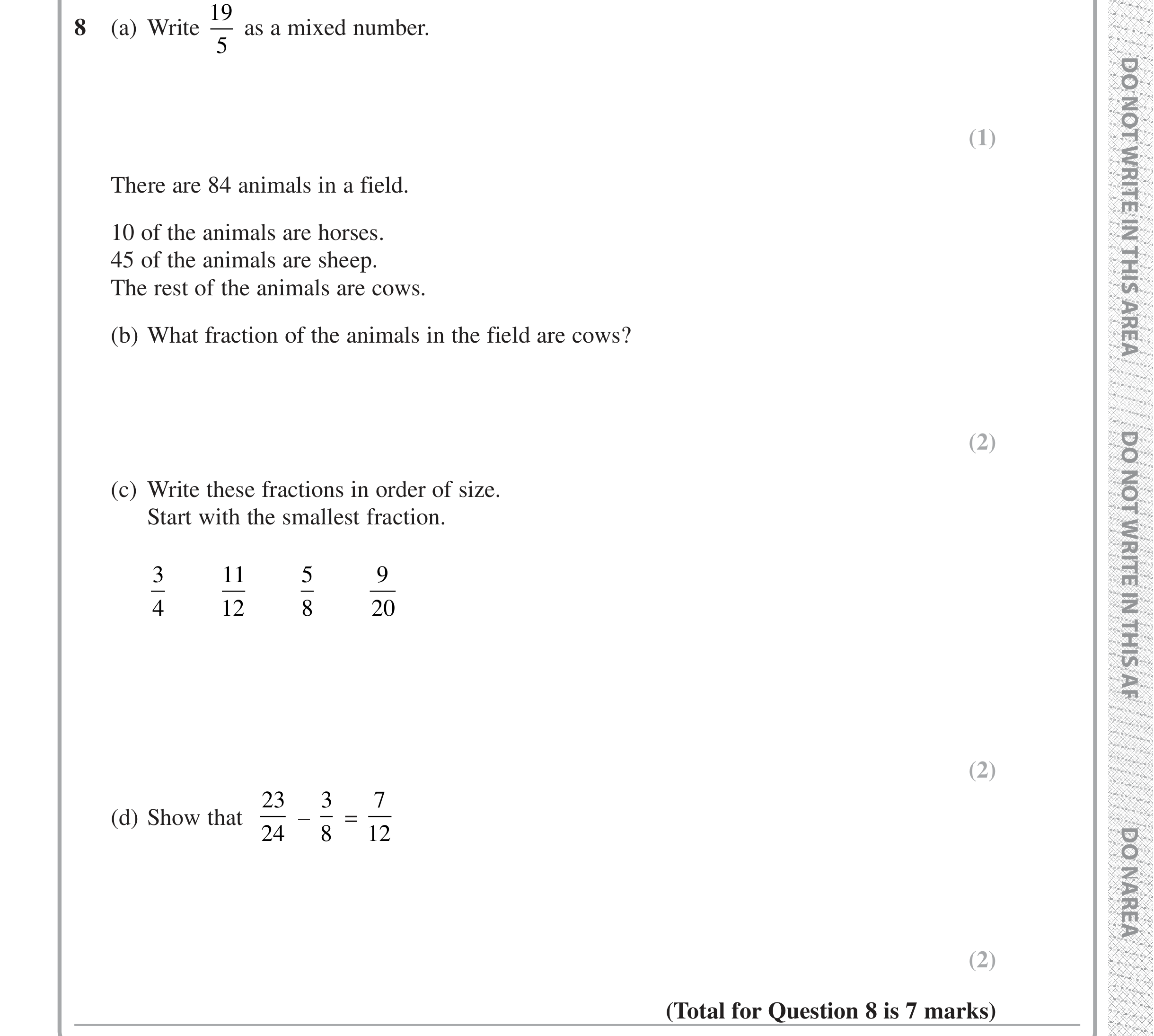 Question 8 — Fractions — Edexcel iGCSE Jan 2019