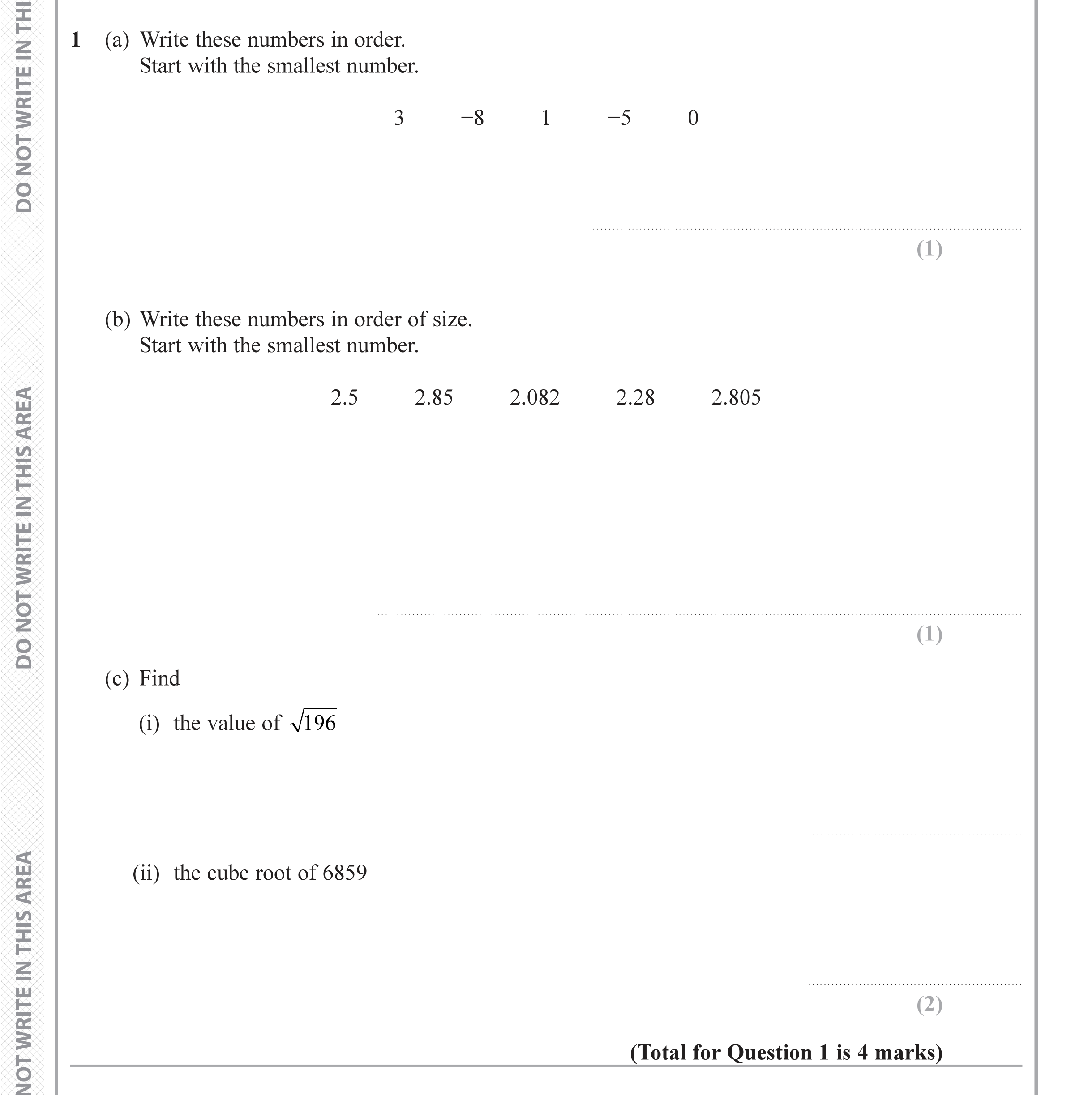 Question 1 — Numbers, Calculator Questions — Edexcel iGCSE June 2019