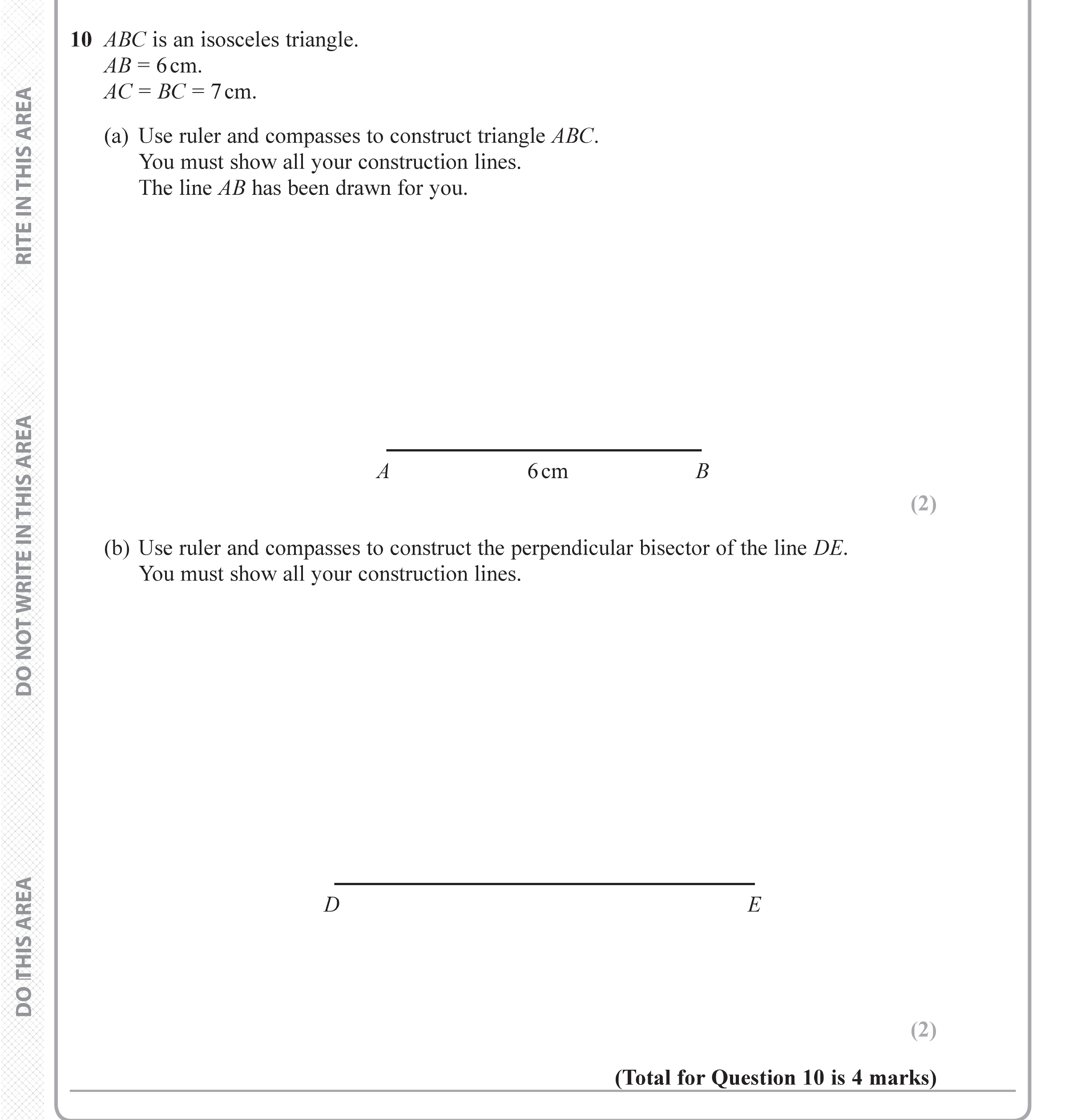 Question 10 — Construction — Edexcel iGCSE June 2019