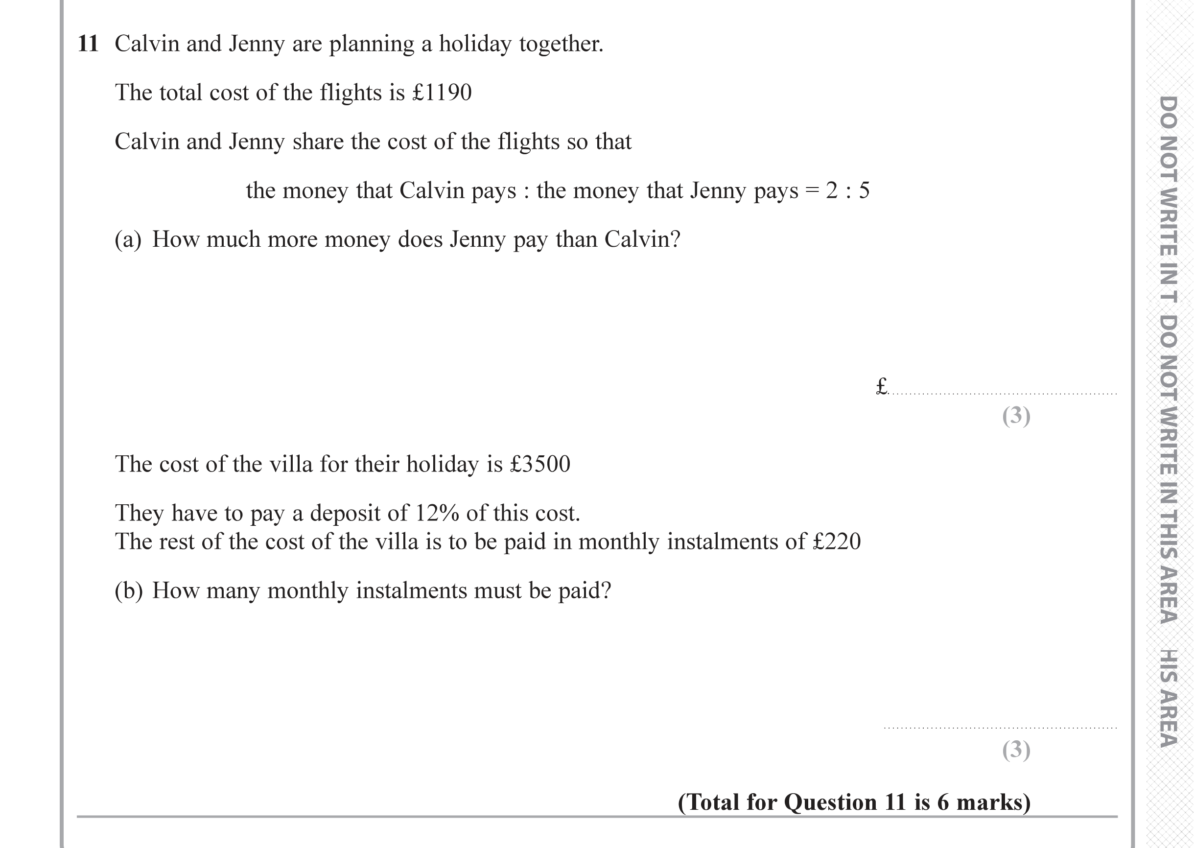 Question 11 — Ratios, Percentages — Edexcel iGCSE June 2019