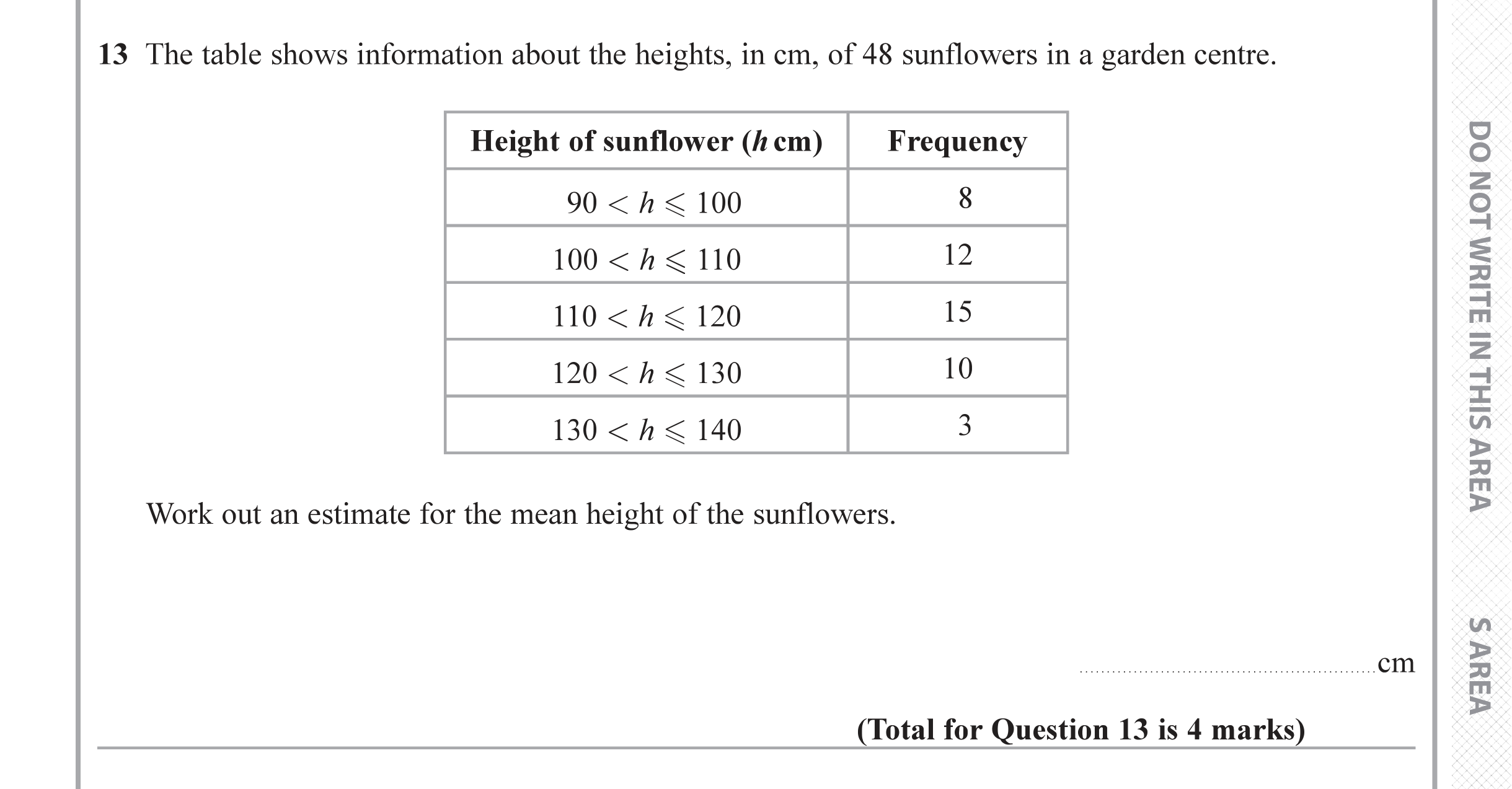 Question 13 — Frequency Tables — Edexcel iGCSE June 2019