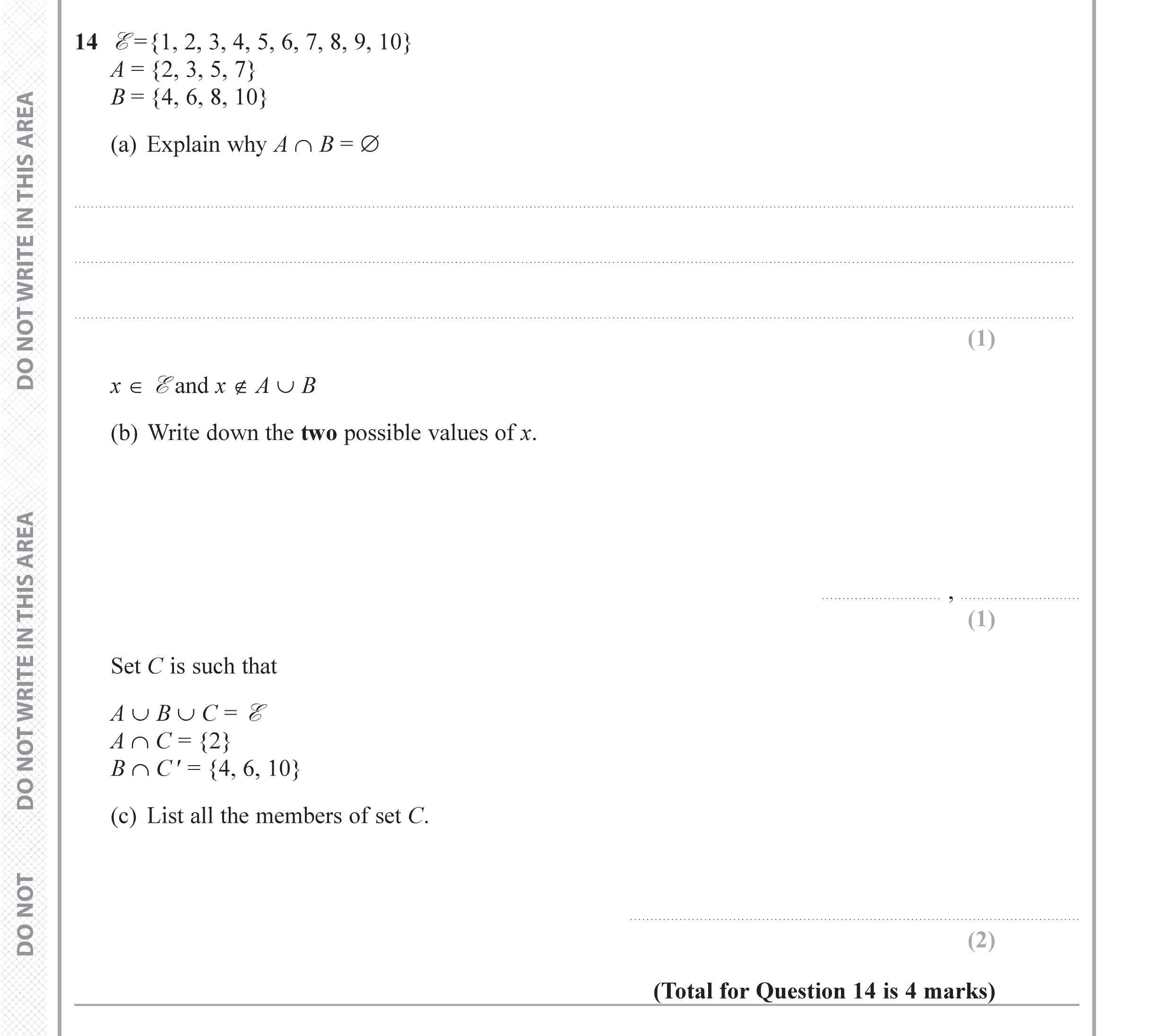 Question 14 — Set Notation — Edexcel iGCSE June 2019