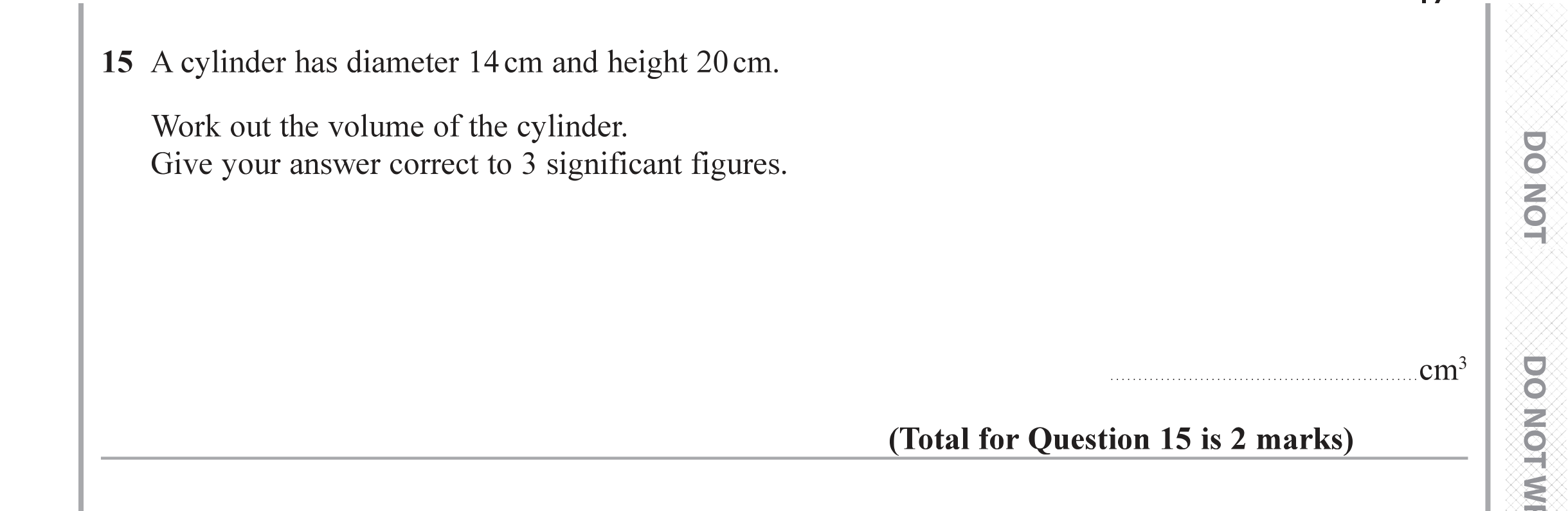 Question 15 — 3D Shapes and Volume — Edexcel iGCSE June 2019