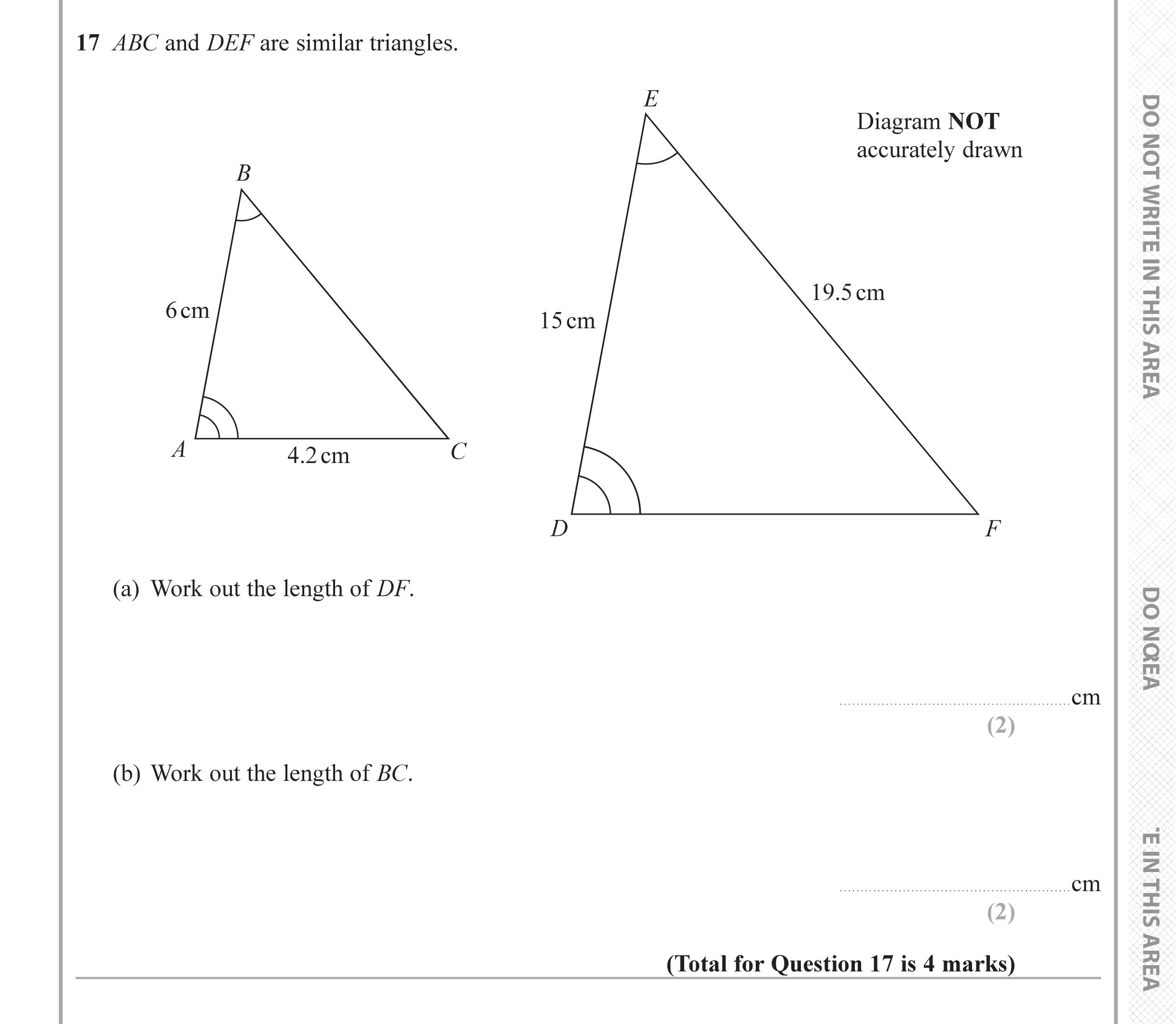 Question 17 — Congruence and Similarity — Edexcel iGCSE June 2019